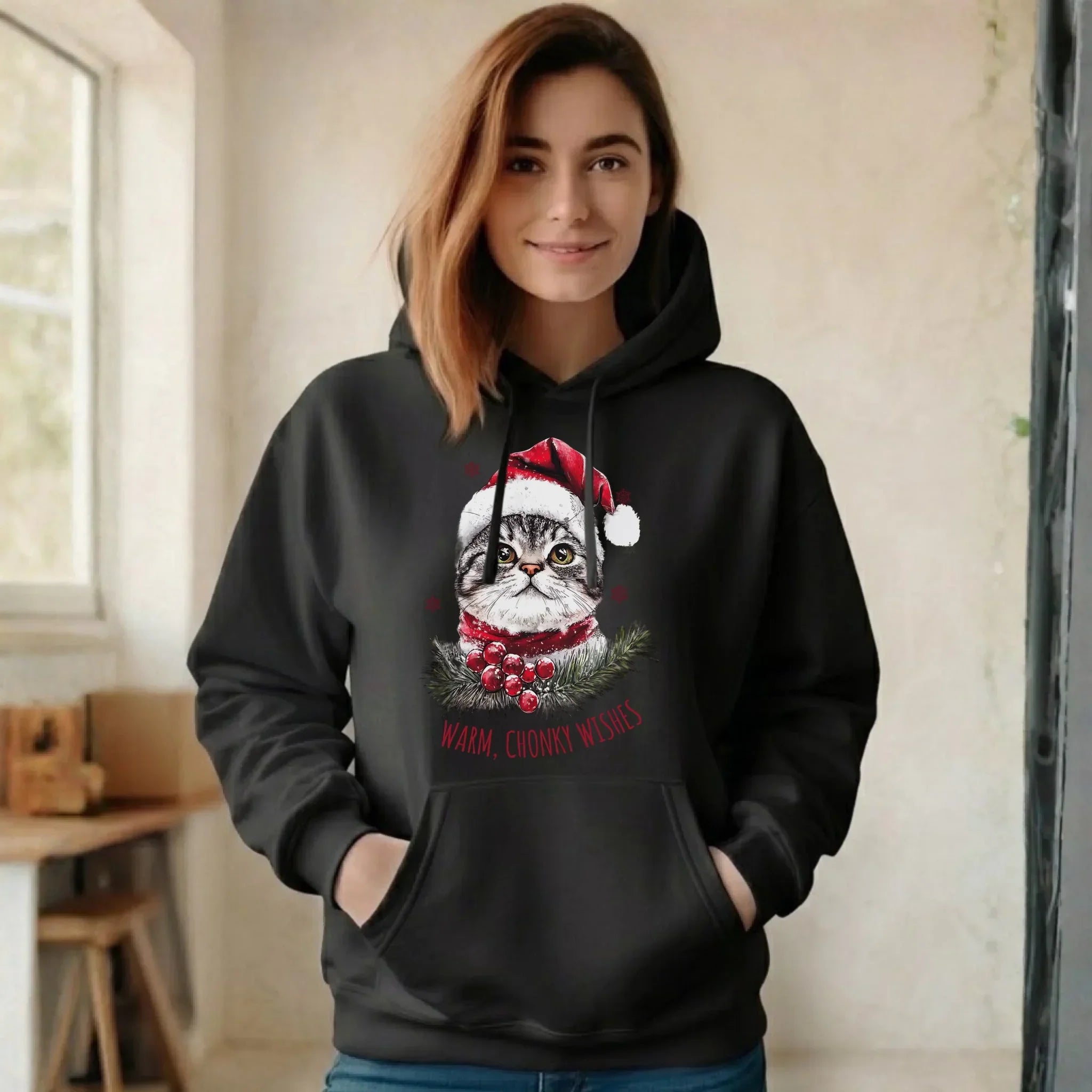Bluza damska z kapturem świąteczna - Warm, Chonky Wishes BN36 - StoryCups.pl