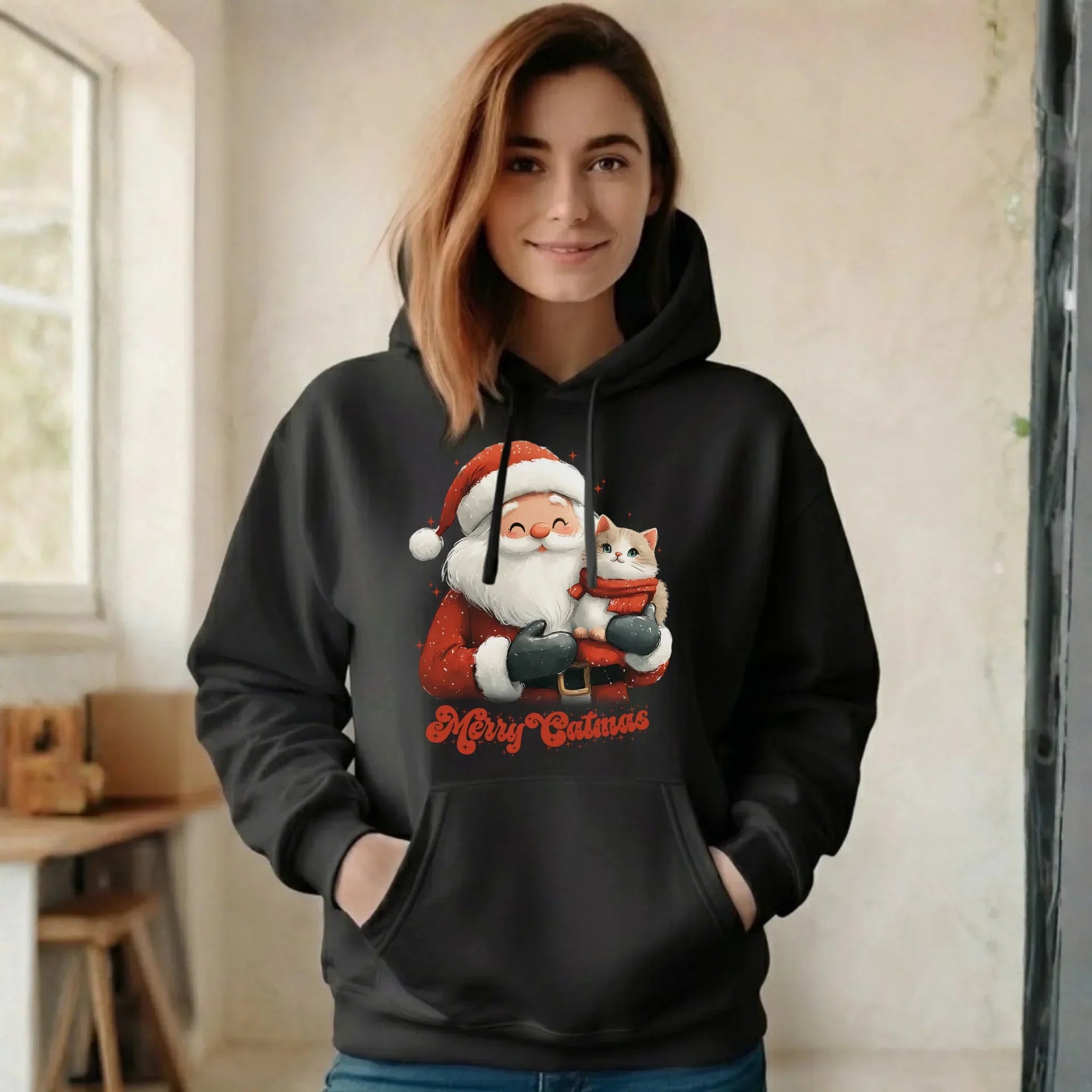 Bluza damska z kapturem świąteczna - prezent dla kociary - Merry Catmas BN38 - StoryCups.pl