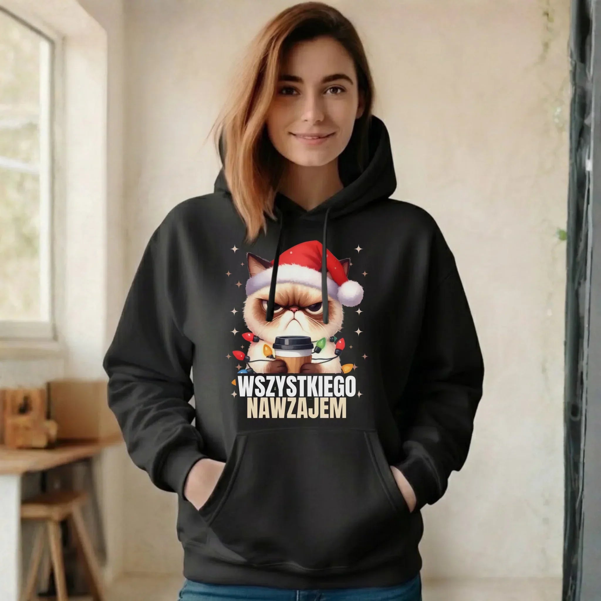 Bluza damska z kapturem świąteczna - Grumpy Cat Wszystkiego nawzajem BN33 - StoryCups.pl