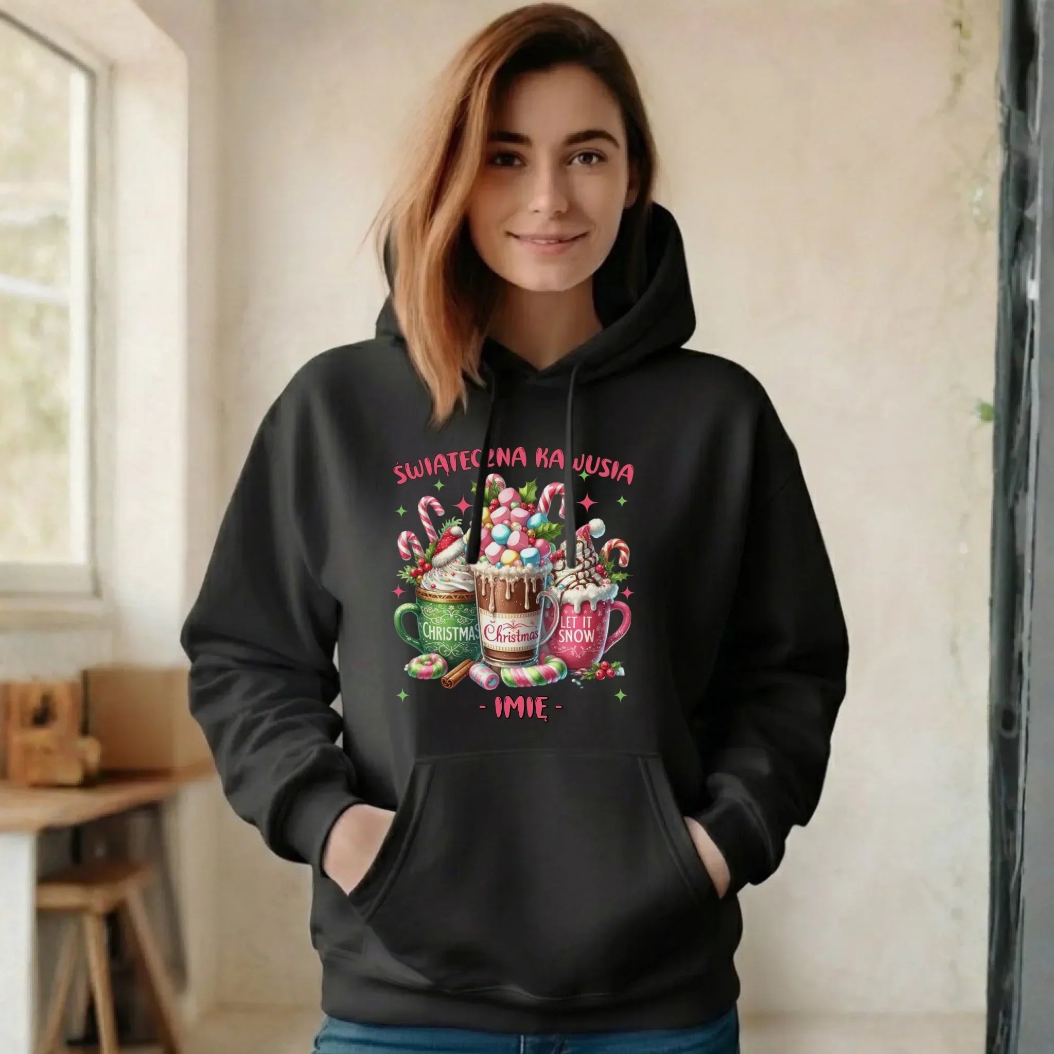Bluza damska z kapturem świąteczna - Świąteczna kawusia - personalizowana BN29 - StoryCups.pl