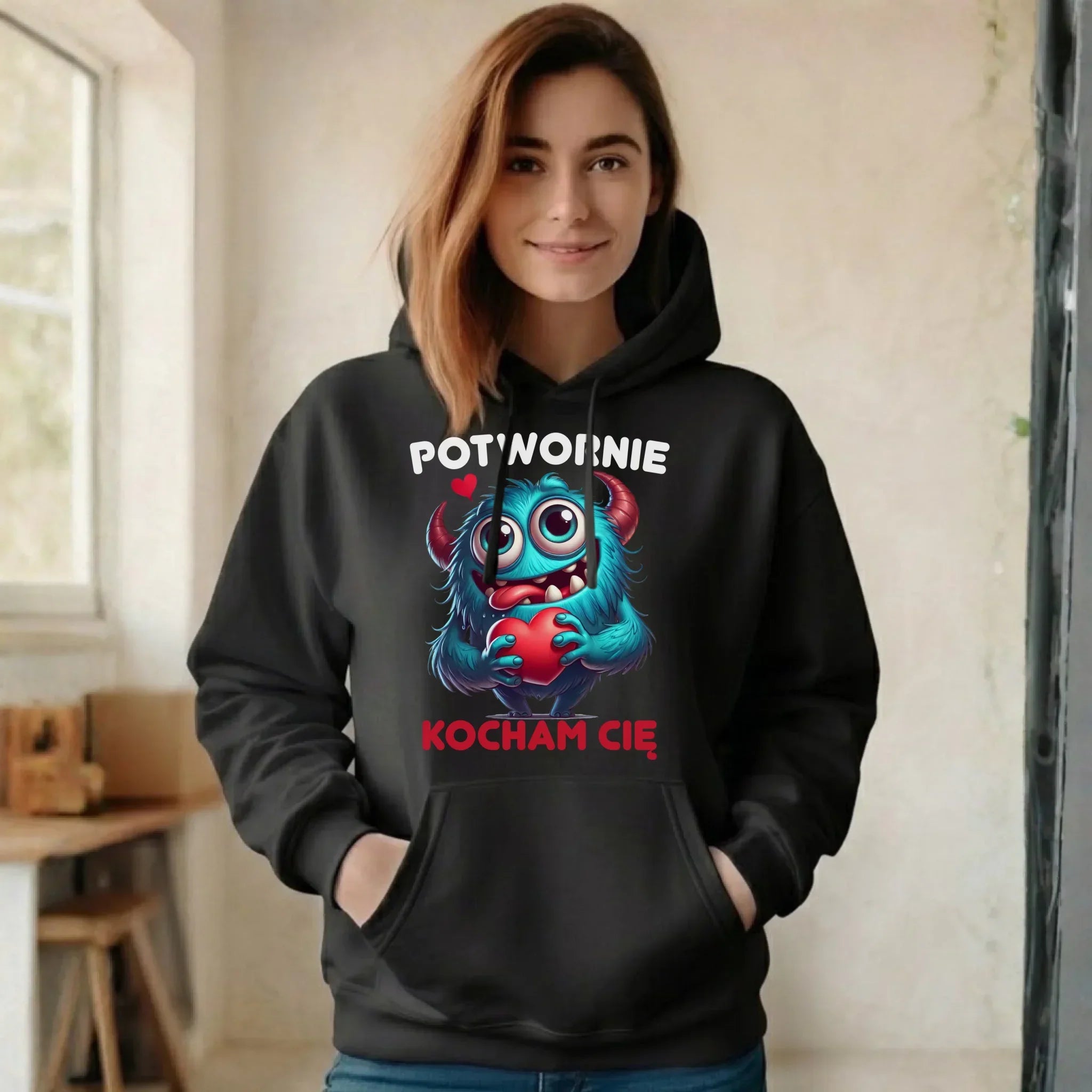 Bluza damska z kapturem - Potwornie Kocham Cię W45 - StoryCups.pl
