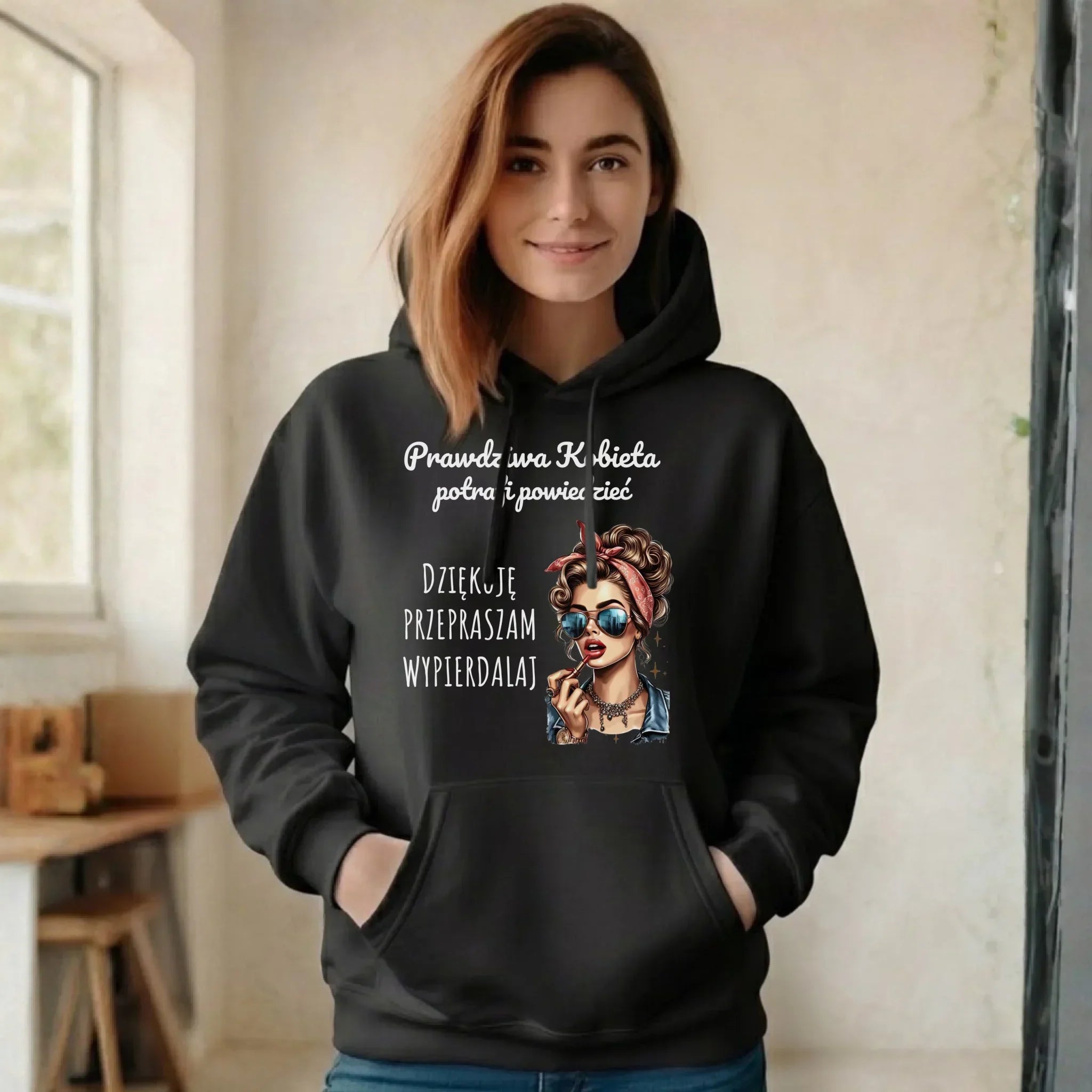 Bluza damska z kapturem - Prawdziwa kobieta - bez cenzury DZ15 - StoryCups.pl