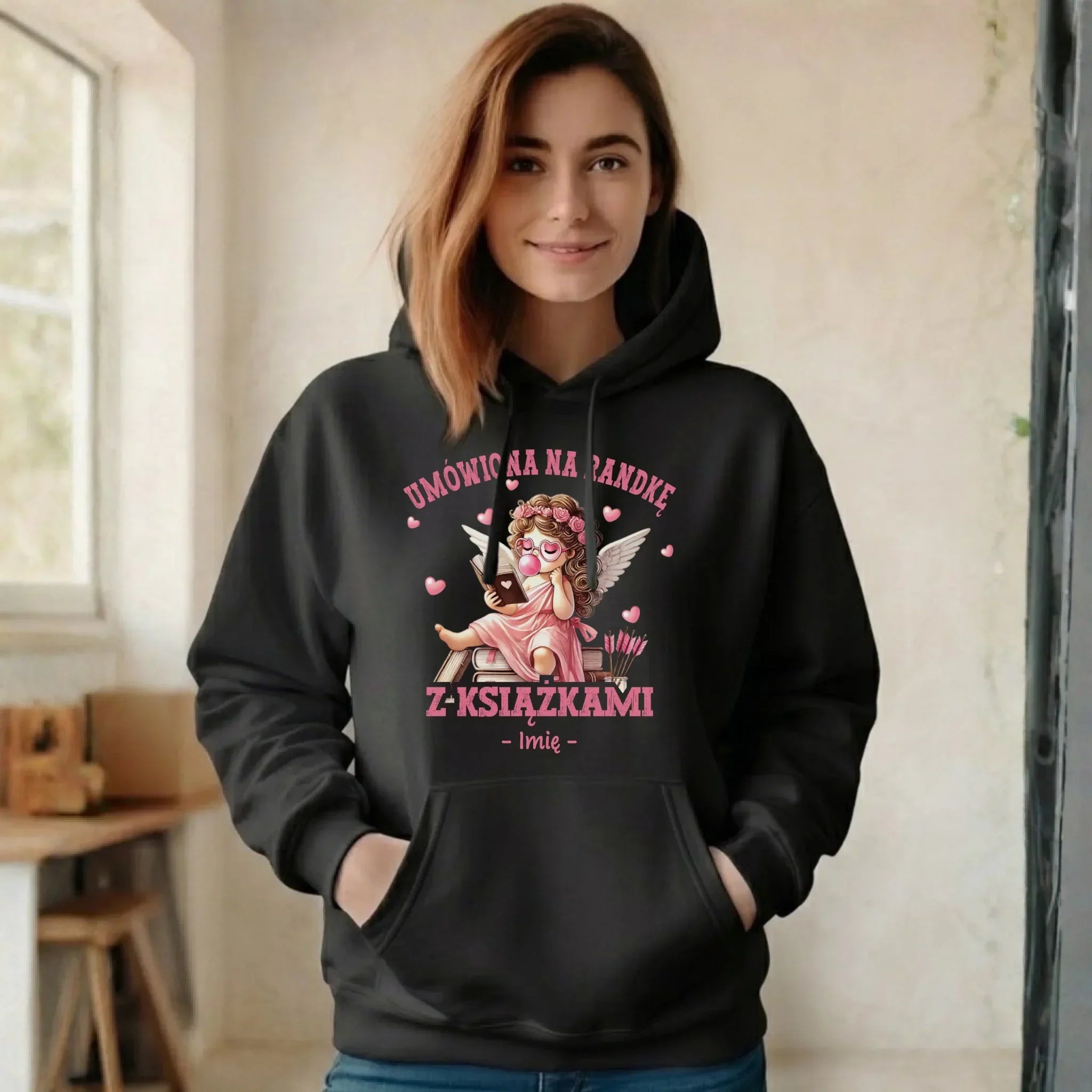 Bluza damska z kapturem dla czytelniczki – Umówiona na randkę z książkami - personalizowana W19 - StoryCups.pl