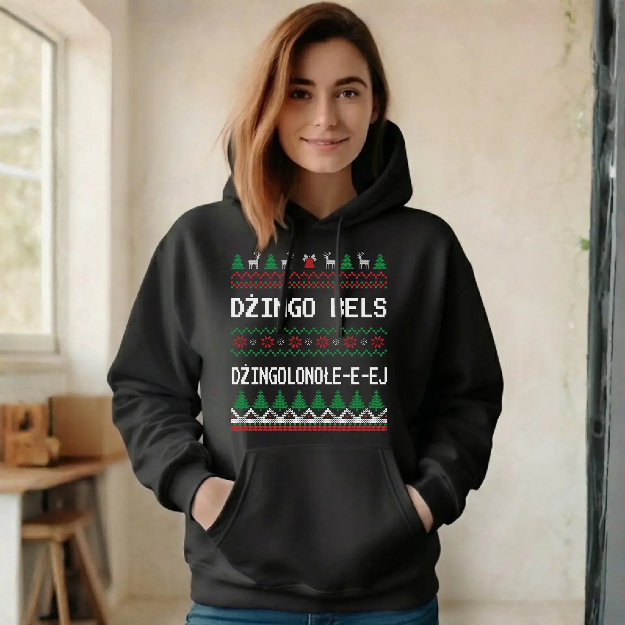 Bluza damska z kapturem świąteczna - prezent na Święta - Dżingo bels BN11 - StoryCups.pl