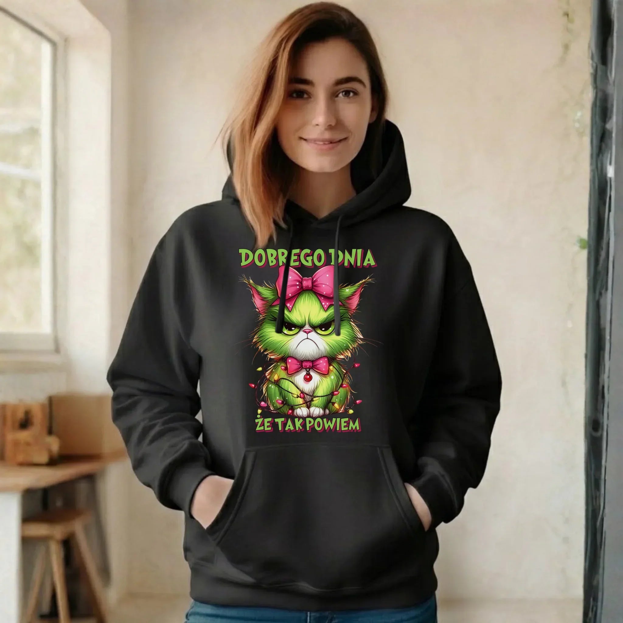 Bluza damska z kapturem świąteczna - prezent dla niej - Grinch dobrego dnia, że tak powiem BN153 - StoryCups.pl