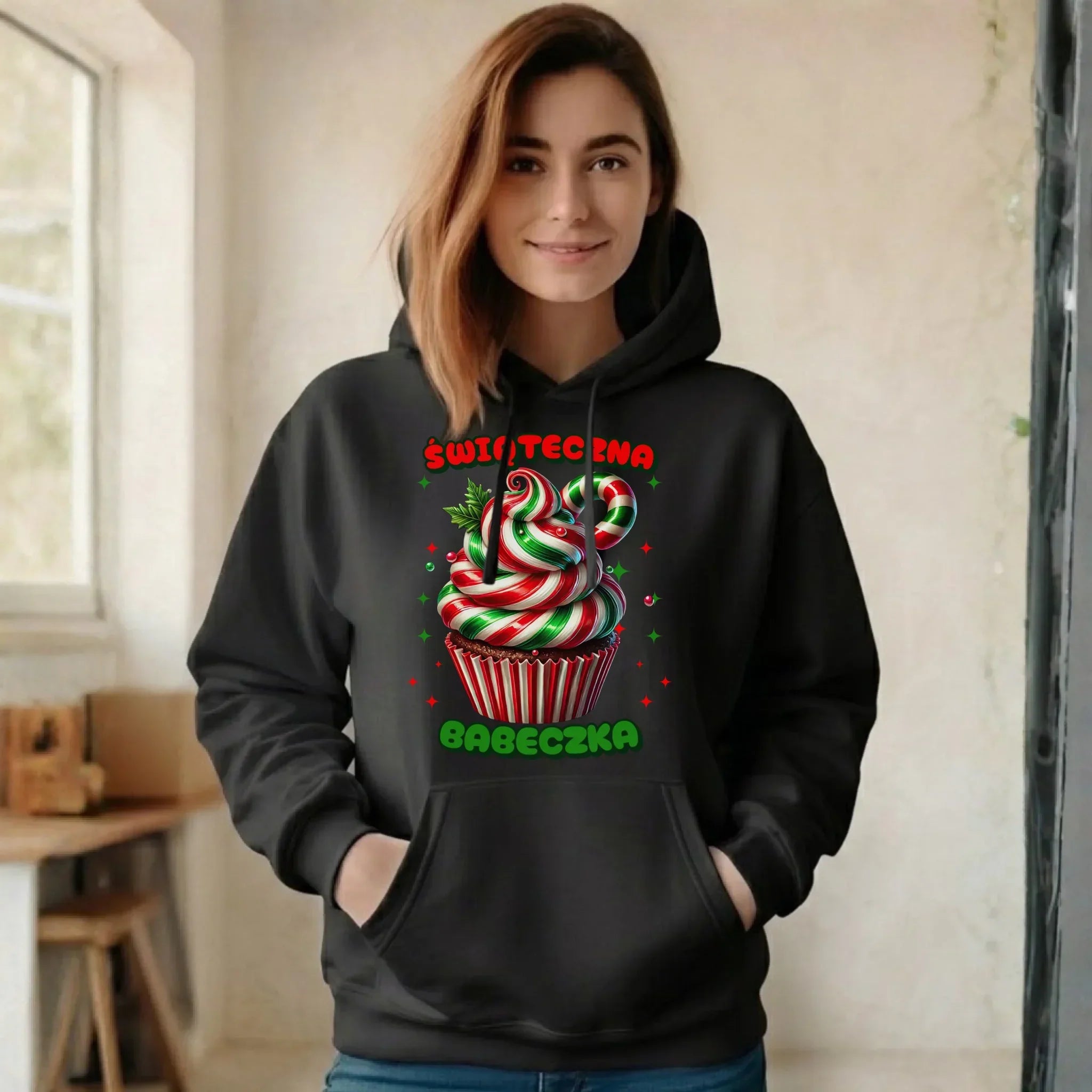 Bluza damska z kapturem świąteczna - prezent dla niej na święta Świąteczna babeczka BN155 - StoryCups.pl