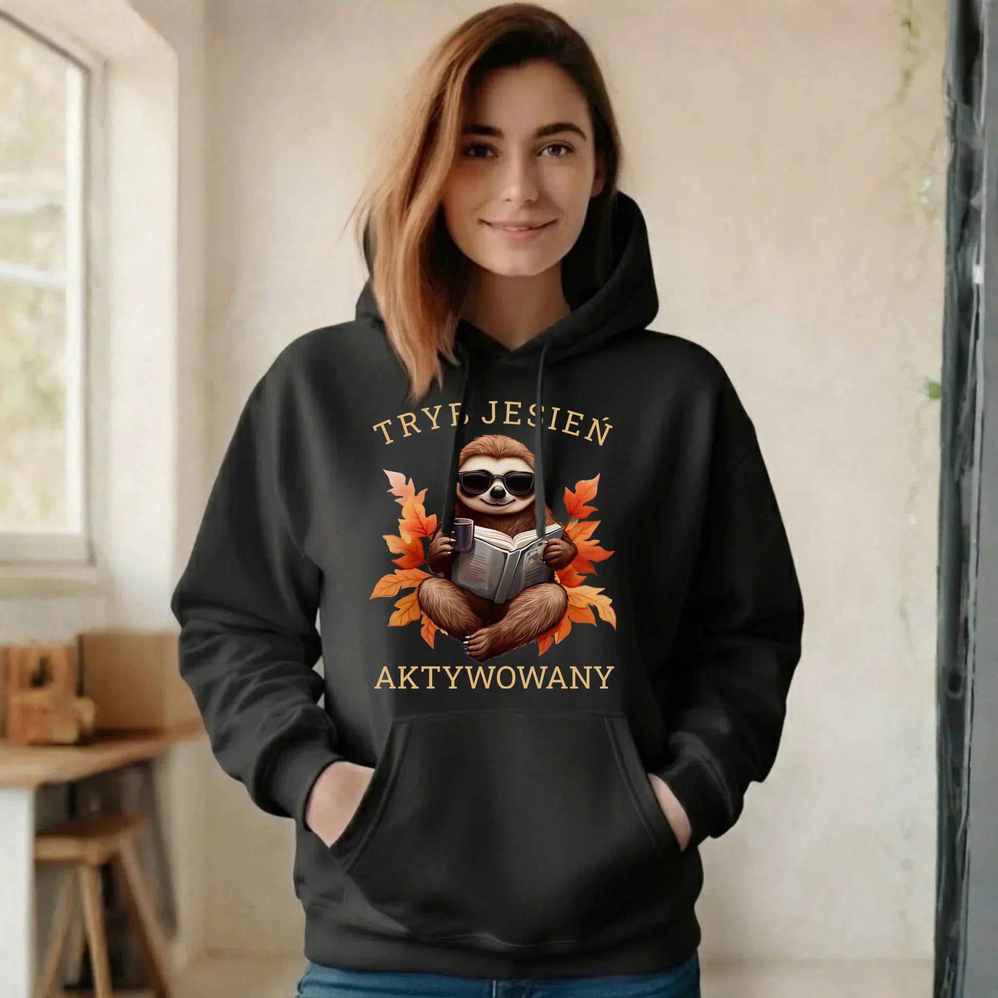 Bluza damska z kapturem jesienna - Leniwiec - Tryb jesień aktywowany JS23 - StoryCups.pl