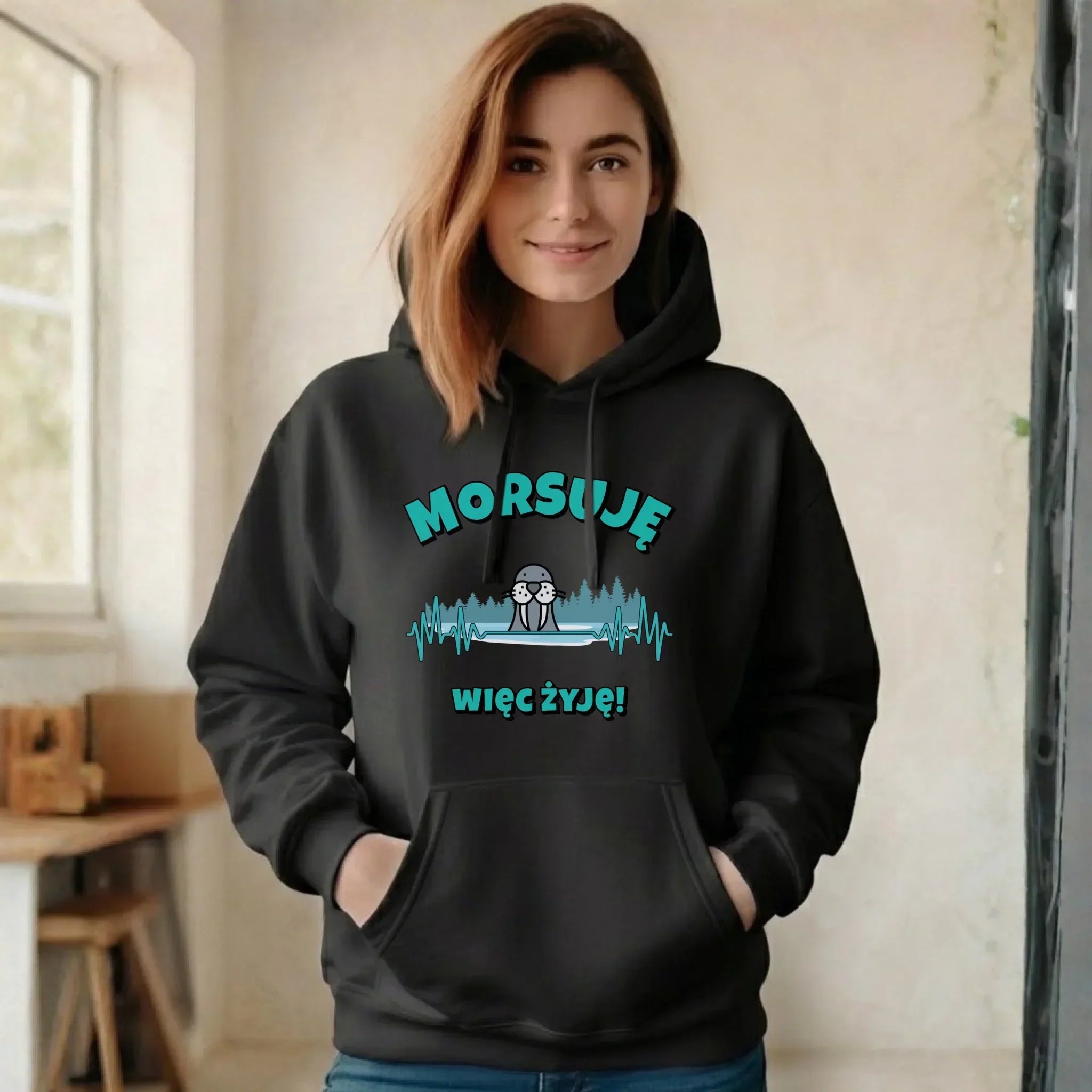 Bluza damska z kapturem - prezent dla morsa - Morsuję więc żyję - Mors HM02 - StoryCups.pl