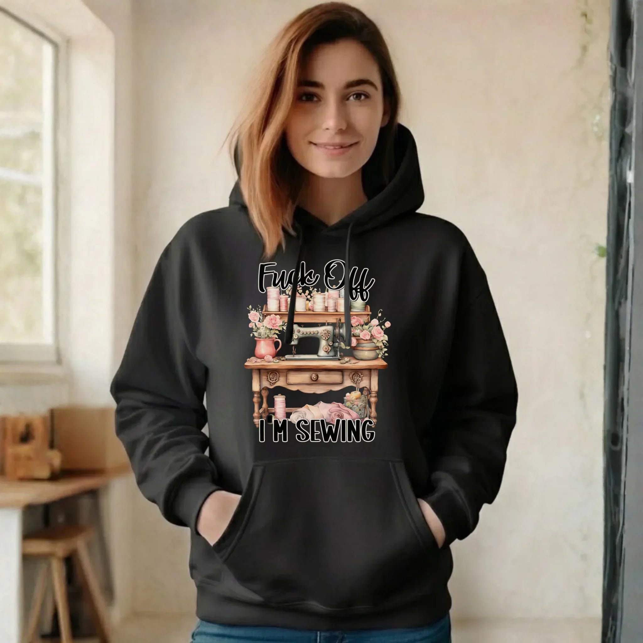 Bluza damska z kapturem szyciowa dla krawcowej - Fck off im sewing HS16 - StoryCups.pl