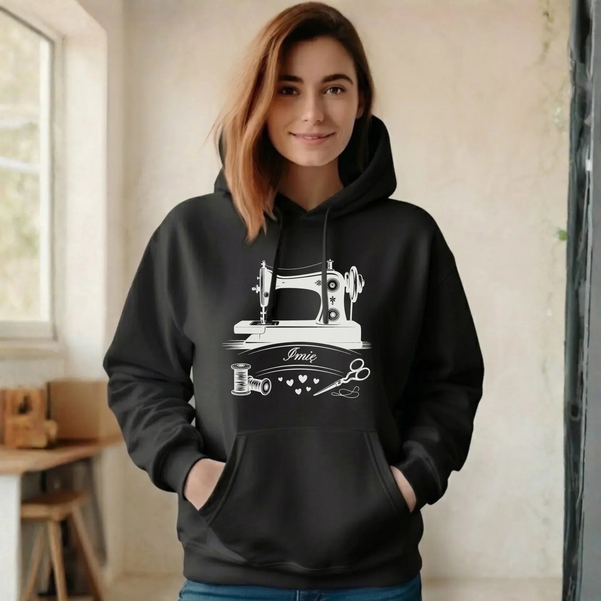 Bluza damska z kapturem szyciowa dla krawcowej - Maszyna vintage- personalizowana HS34 - StoryCups.pl