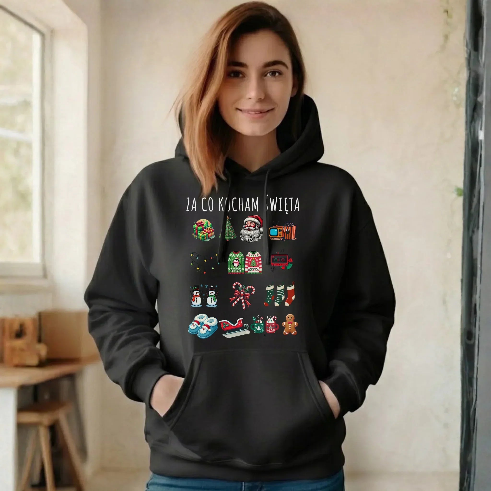 Bluza damska z kapturem świąteczna - Za co kocham święta BN130 - StoryCups.pl