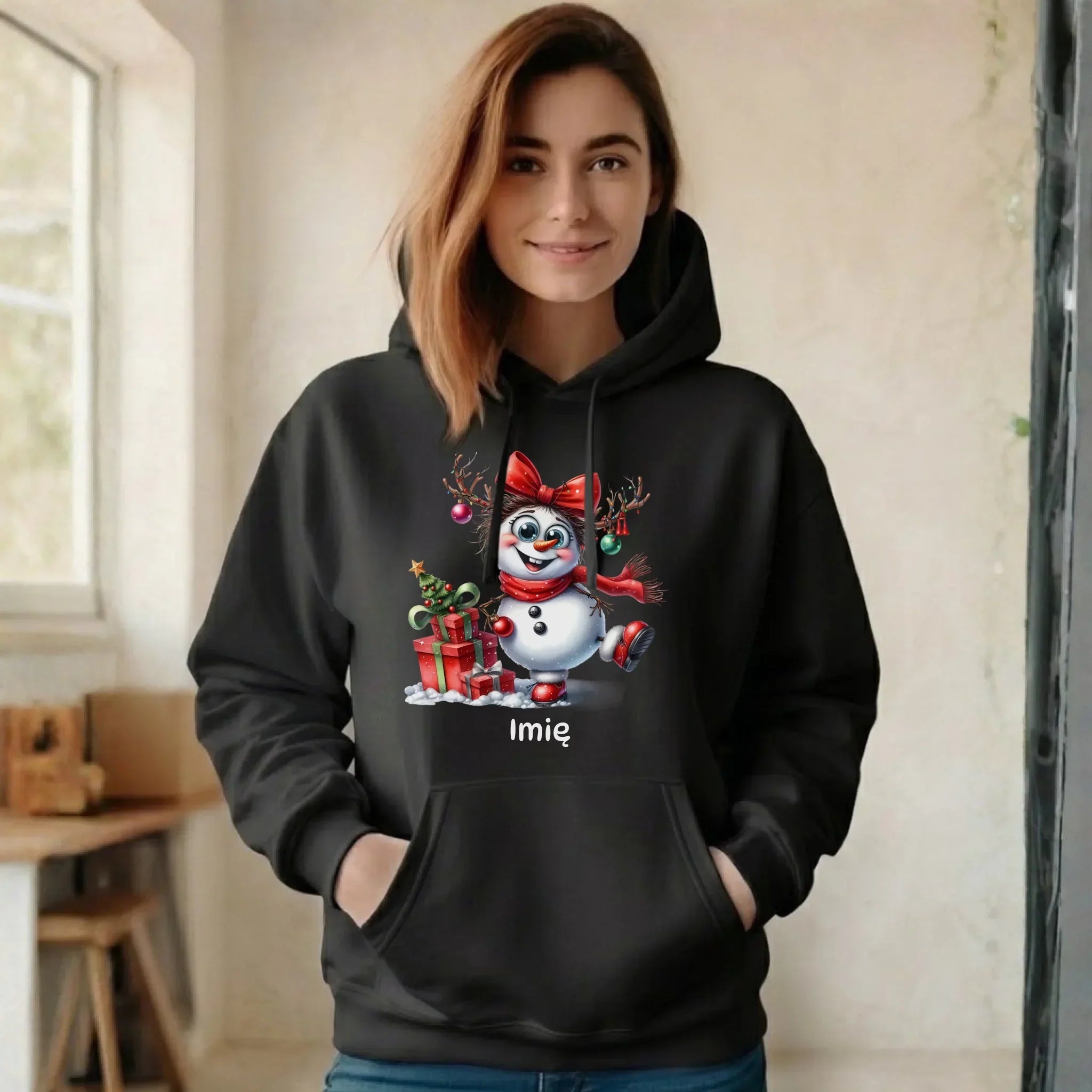 Bluza damska z kapturem świąteczna - Bałwanek - personalizowana BN123 - StoryCups.pl