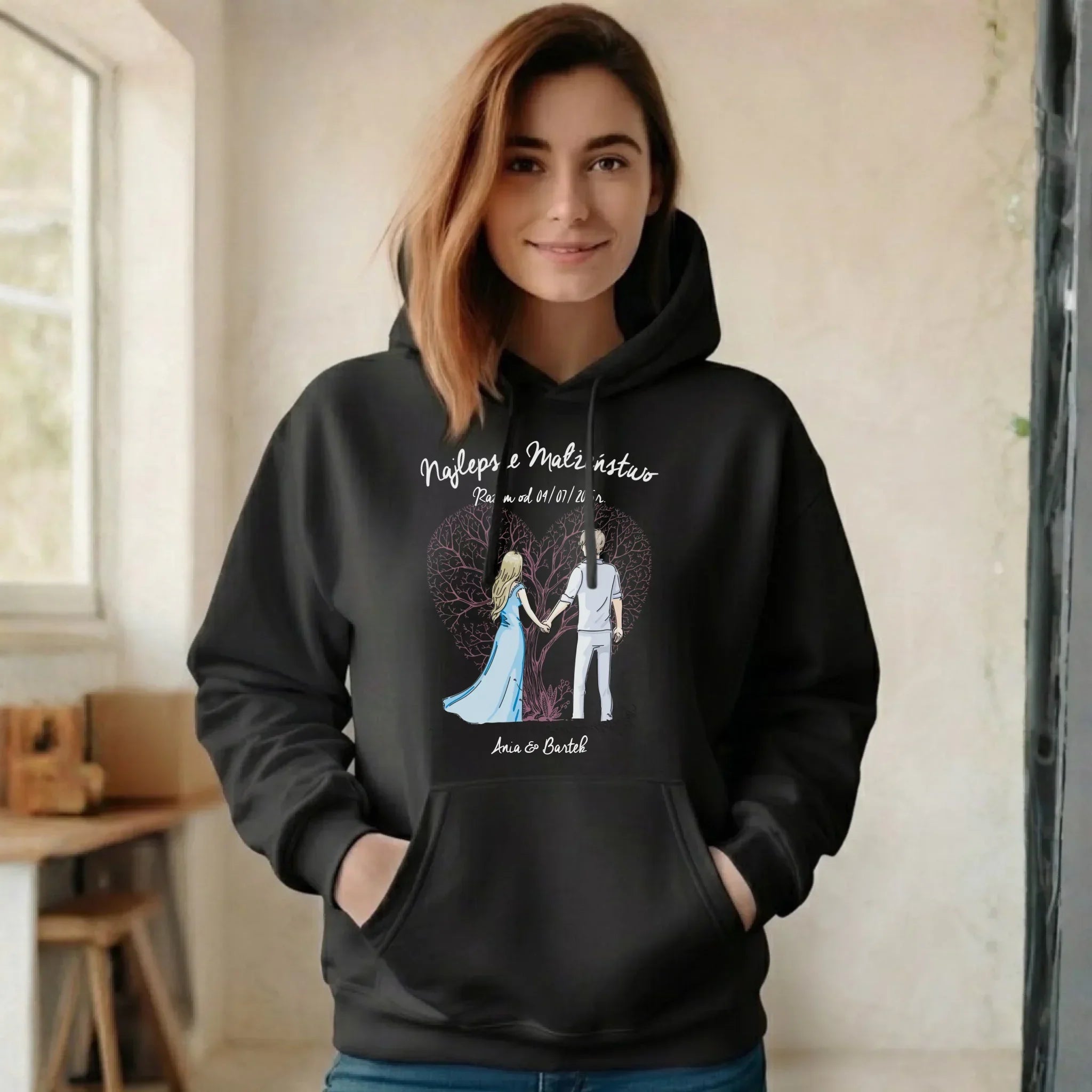 Bluza damska z kapturem dla żony - Najlepsze małżeństwo - personalizowana W03 - StoryCups.pl