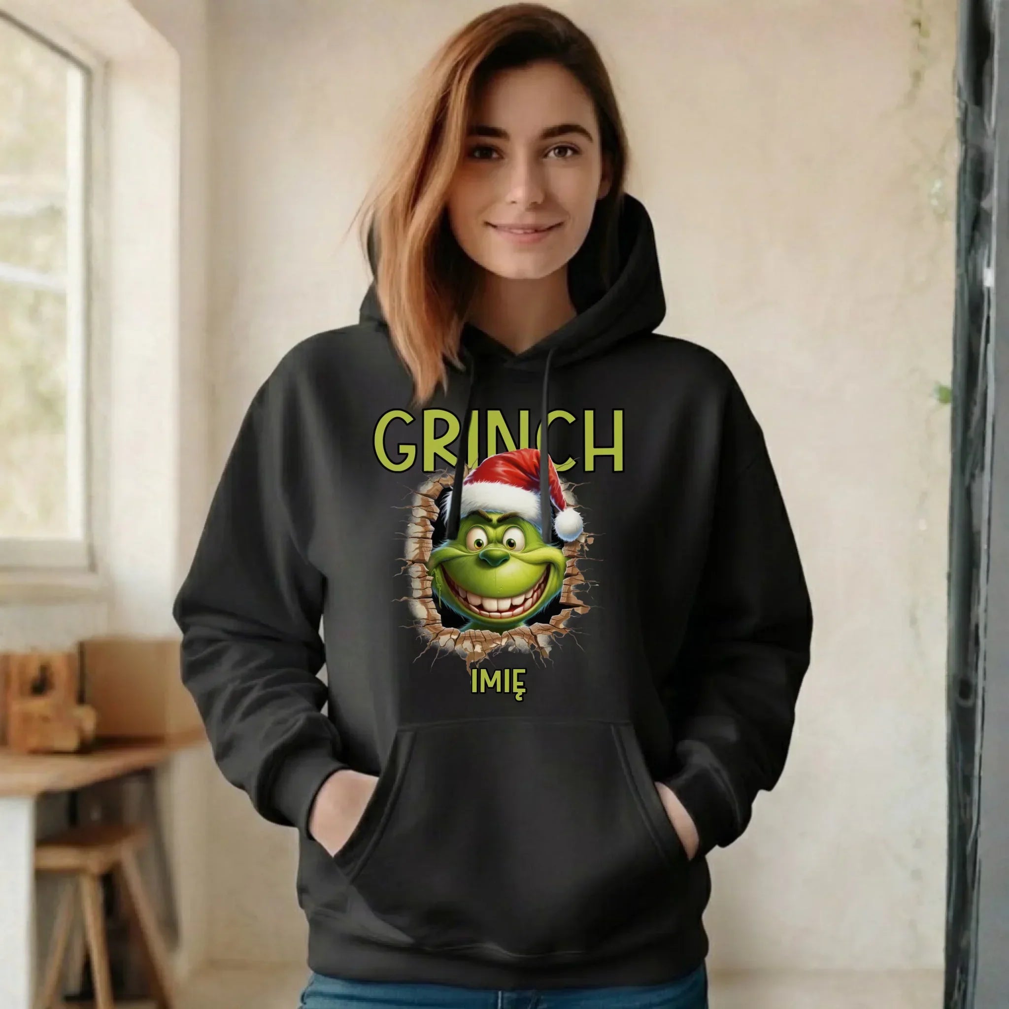Bluza damska z kapturem świąteczna - Grinch - personalizowana BN112 - StoryCups.pl
