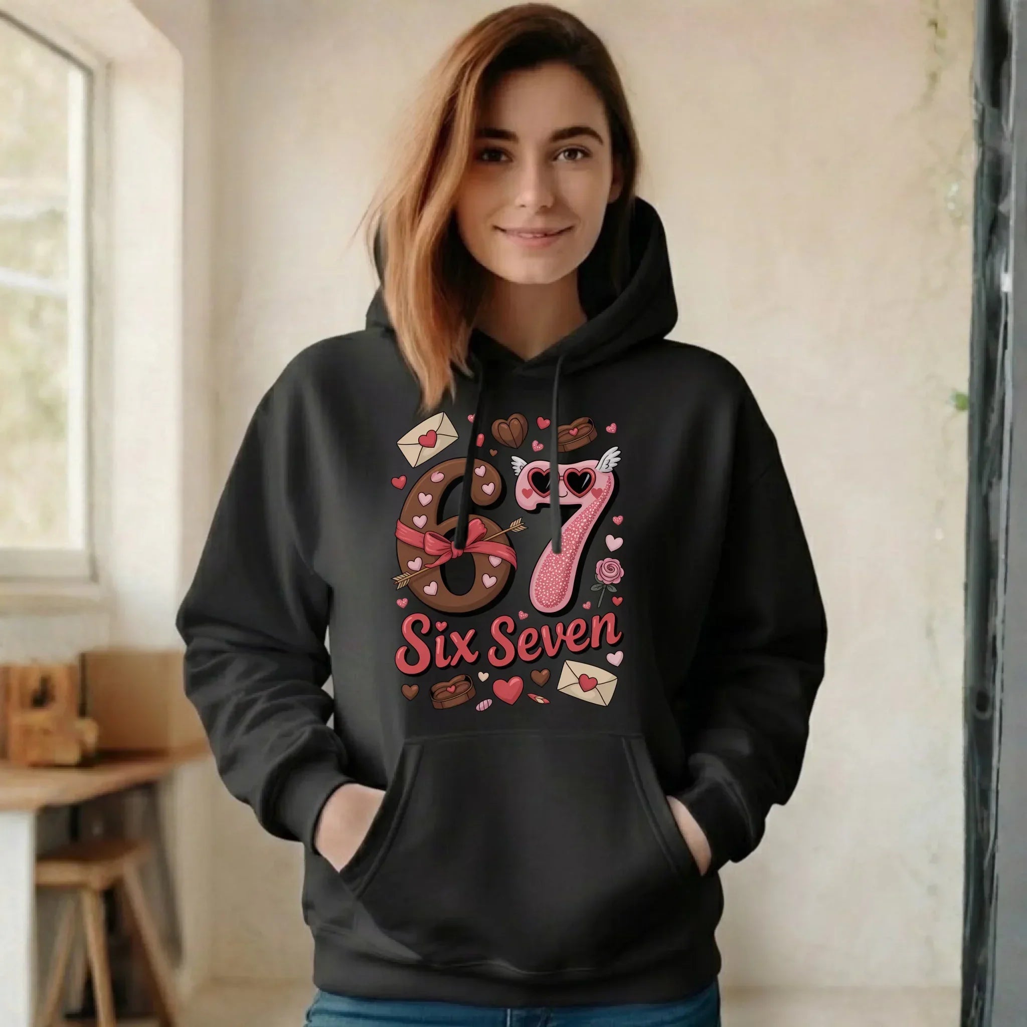 Bluza damska z kapturem - Miłość Six Seven 67 W72 - StoryCups.pl