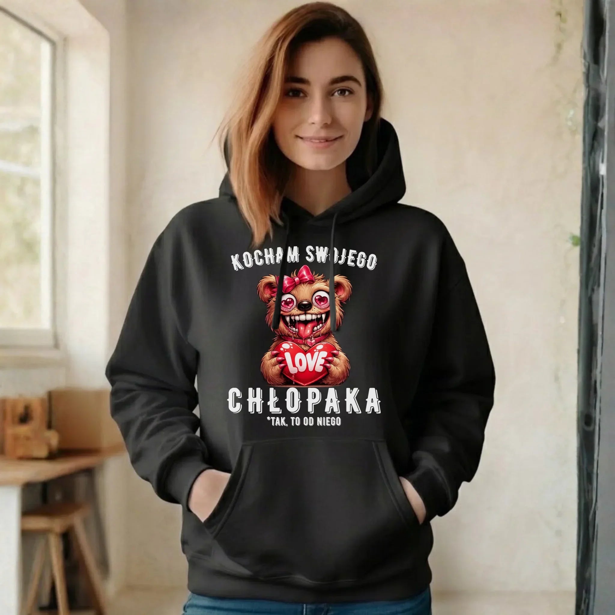 Bluza damska z kapturem dla dziewczyny - Kocham swojego chłopaka W89 - StoryCups.pl