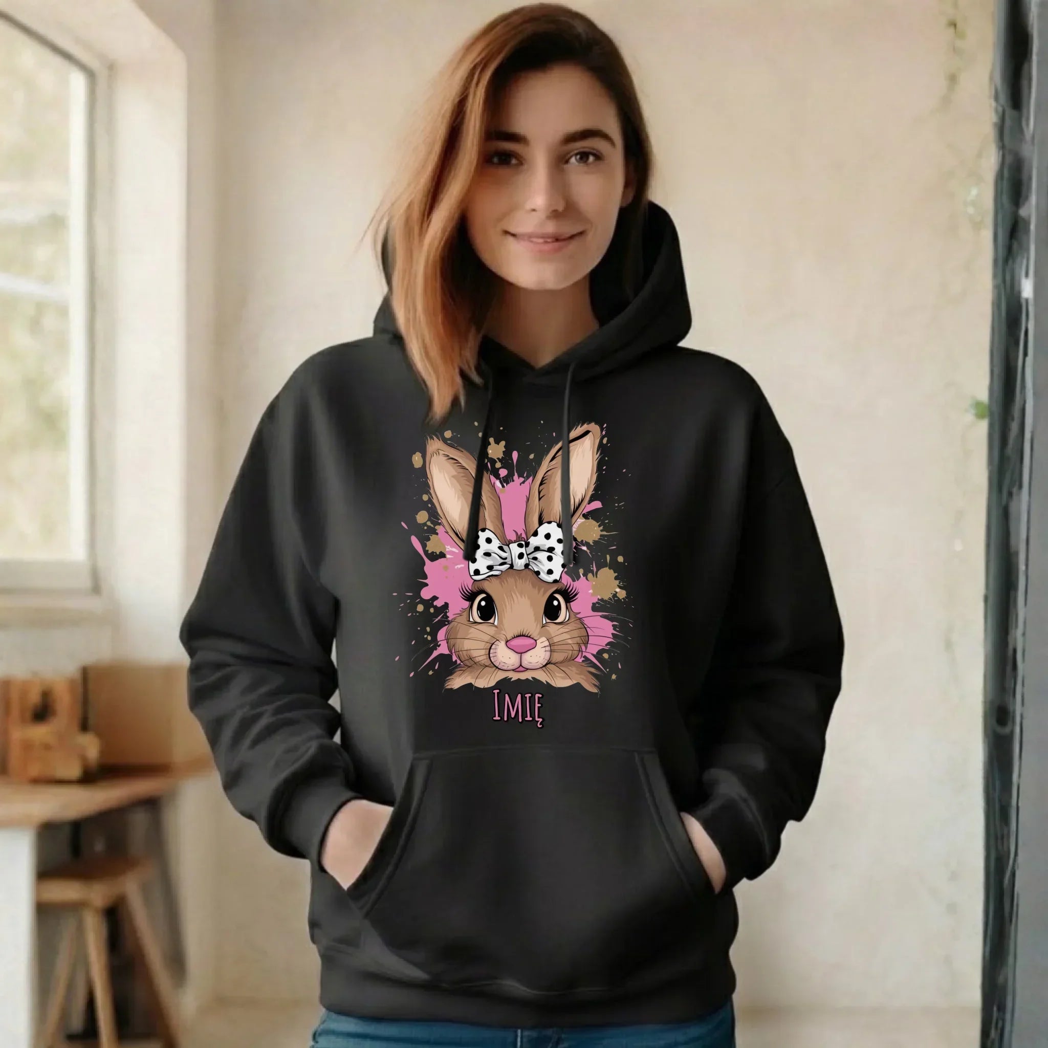 Bluza damska z kapturem na Wielkanoc - Słodki Zajączek - personalizowana WN08 - StoryCups.pl