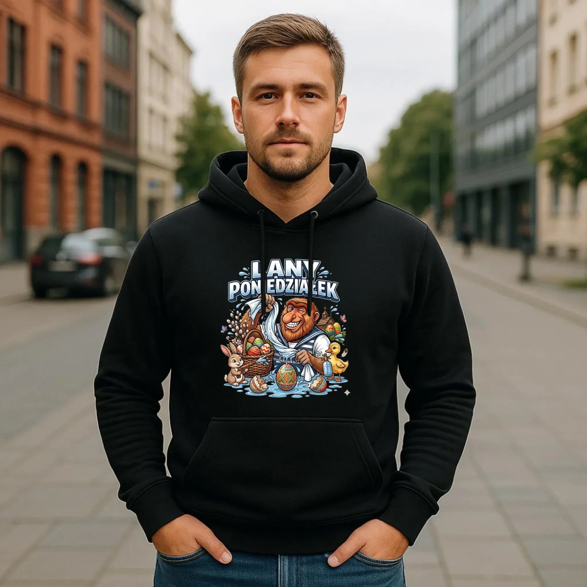 Bluza męska z kapturem wielkanocna - Lany poniedziałek Janusz Nosacz WN38 - StoryCups.pl