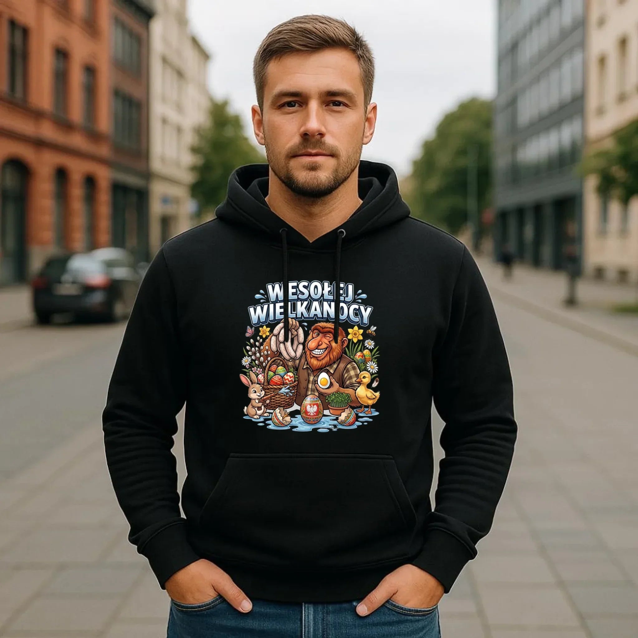 Bluza męska z kapturem wielkanocna - Janusz Nosacz - Wesołej Wielkanocy WN21 - StoryCups.pl