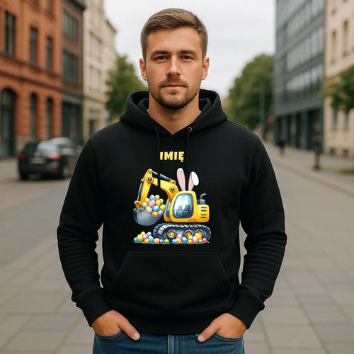Bluza męska z kapturem na Wielkanoc - Koparka z pisankami - personalizowana WN17 - StoryCups.pl