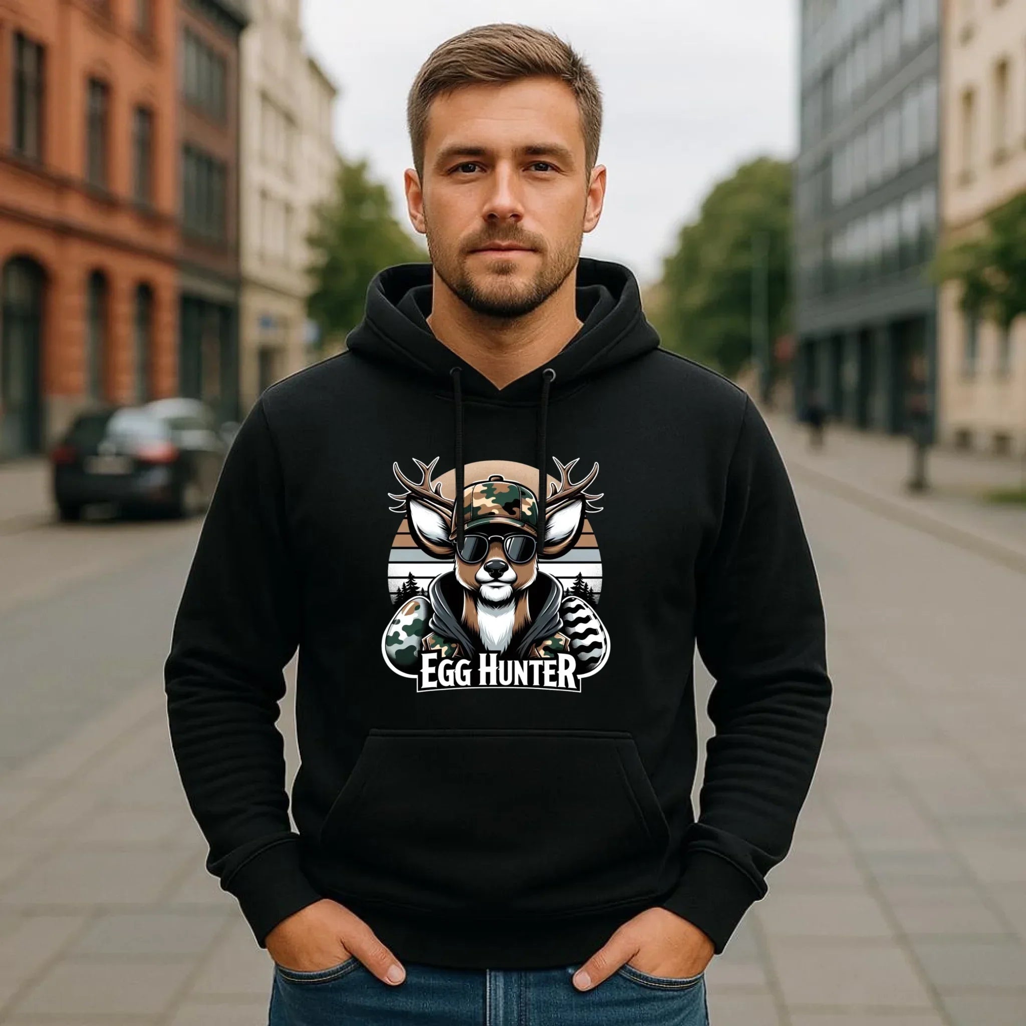 Bluza męska z kapturem wielkanocna - Jeleń Survival Egg hunter WN19 - StoryCups.pl