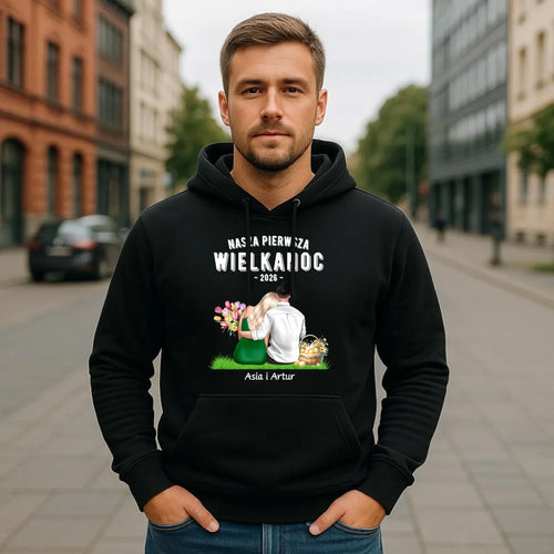 Bluza męska z kapturem wielkanocna dla par - Nasza pierwsza Wielkanoc - personalizowana WN16 - StoryCups.pl