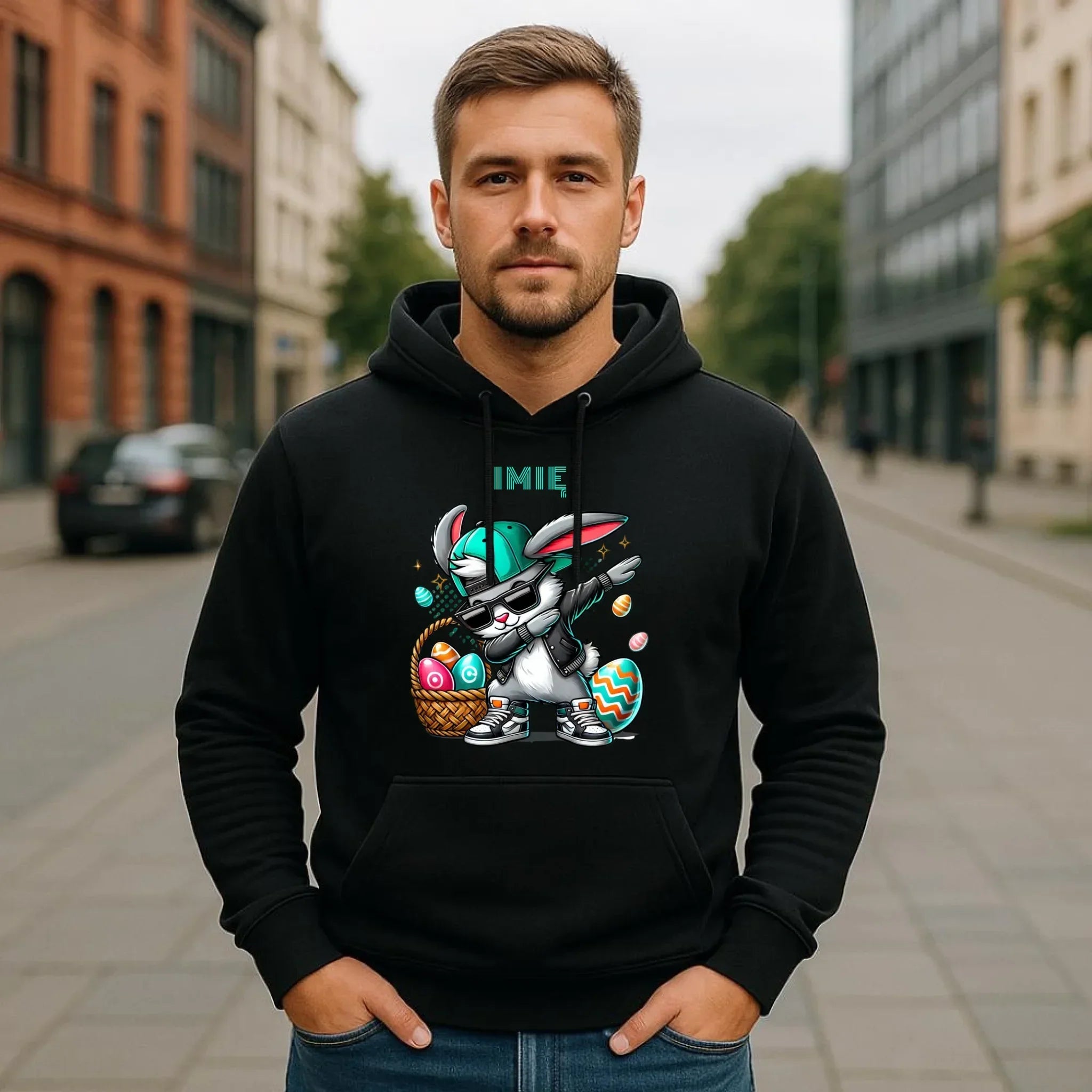 Bluza męska z kapturem wielkanocna - Zajączek Dab dance - personalizowana WN09 - StoryCups.pl