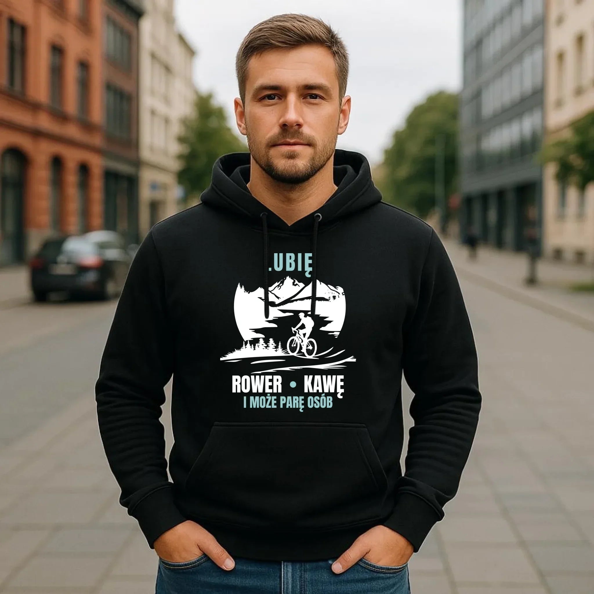Bluza męska z kapturem - Lubię rower kawę i może parę osób HR05 - StoryCups.pl