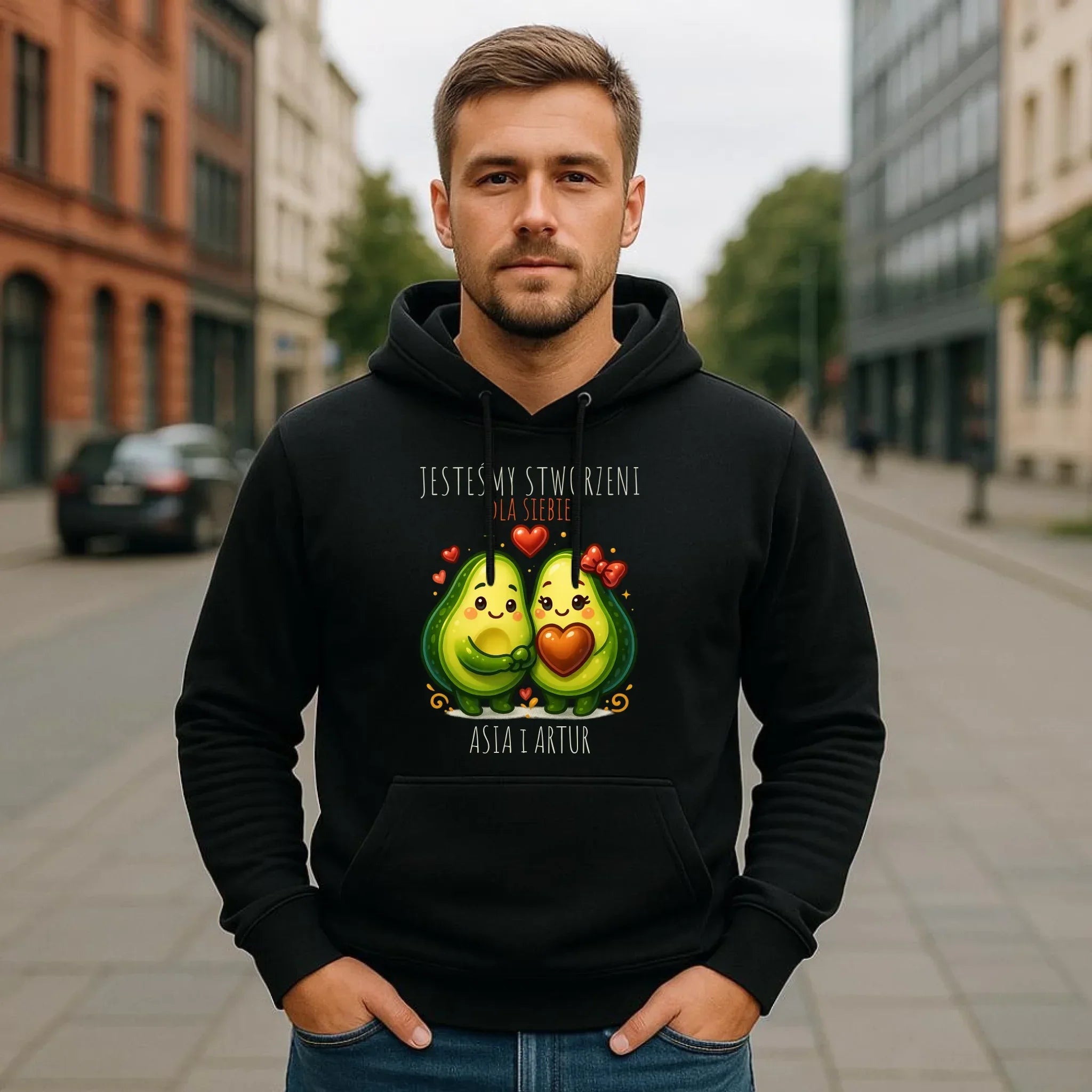 Bluza męska z kapturem - Awokado Stworzeni dla siebie - personalizowana W91 - StoryCups.pl