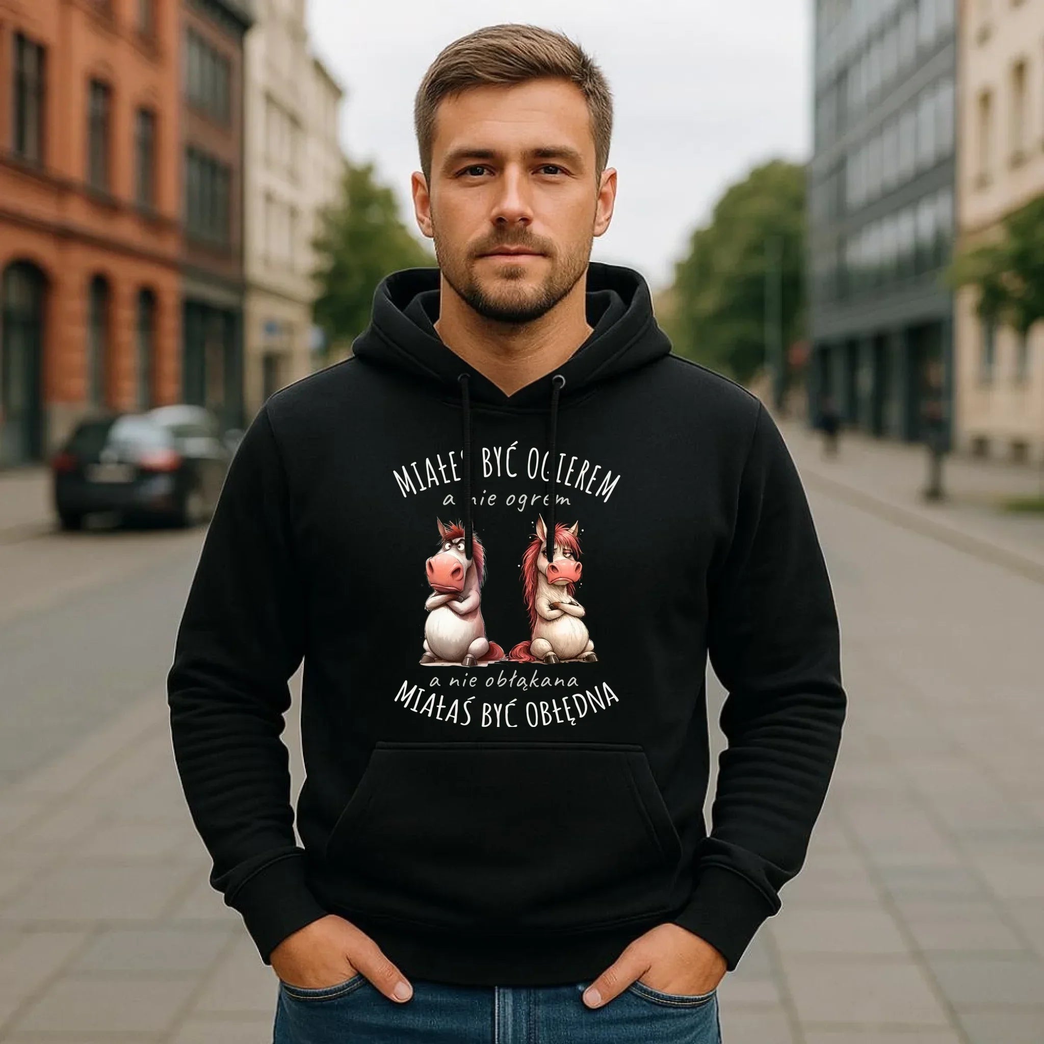 Bluza męska z kapturem - Ogier & Obłędna - śmieszna W85 - StoryCups.pl