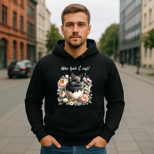 Bluza męska z kapturem na Wielkanoc - Zajączek w pisance Wesołych Świąt WN03 - StoryCups.pl