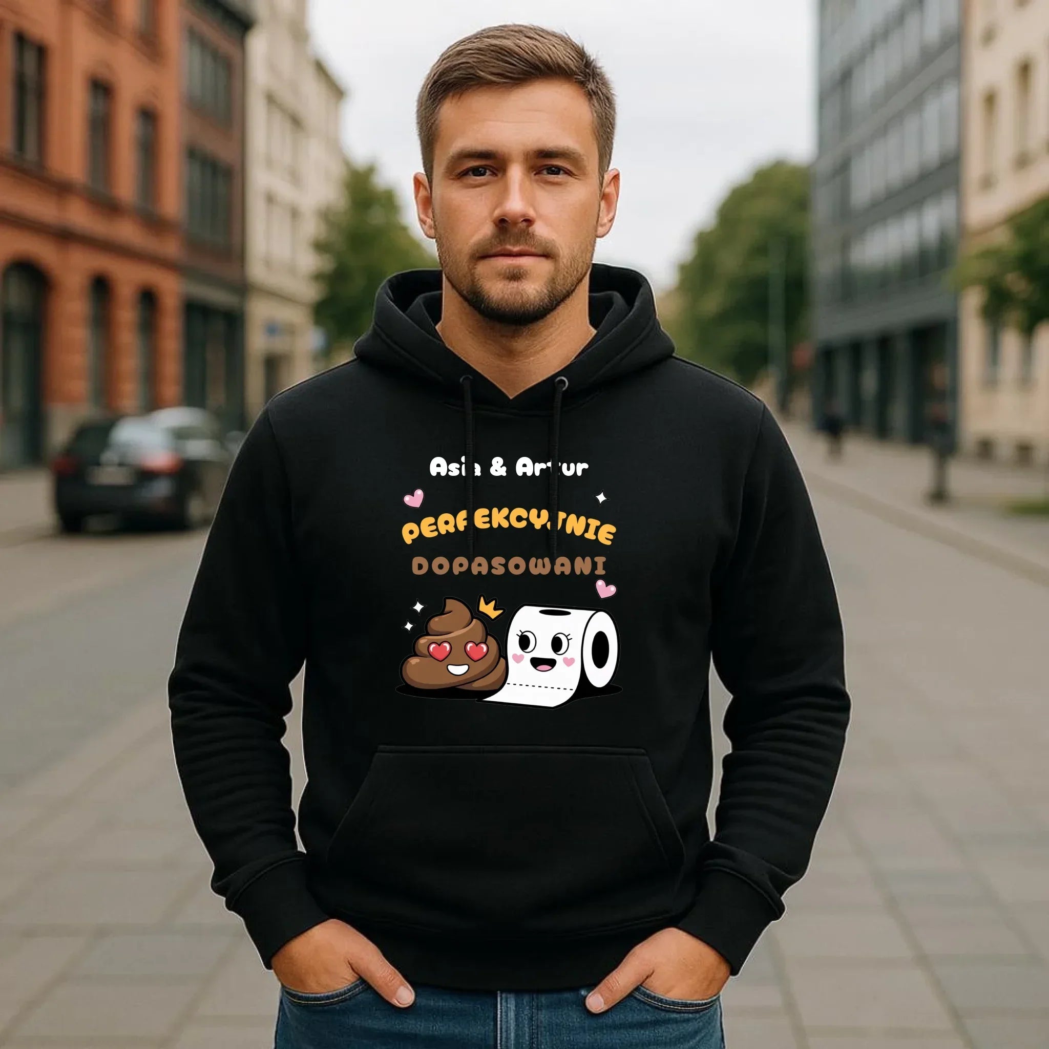 Bluza męska z kapturem - Perfekcyjnie dopasowani - personalizowana W81 - StoryCups.pl