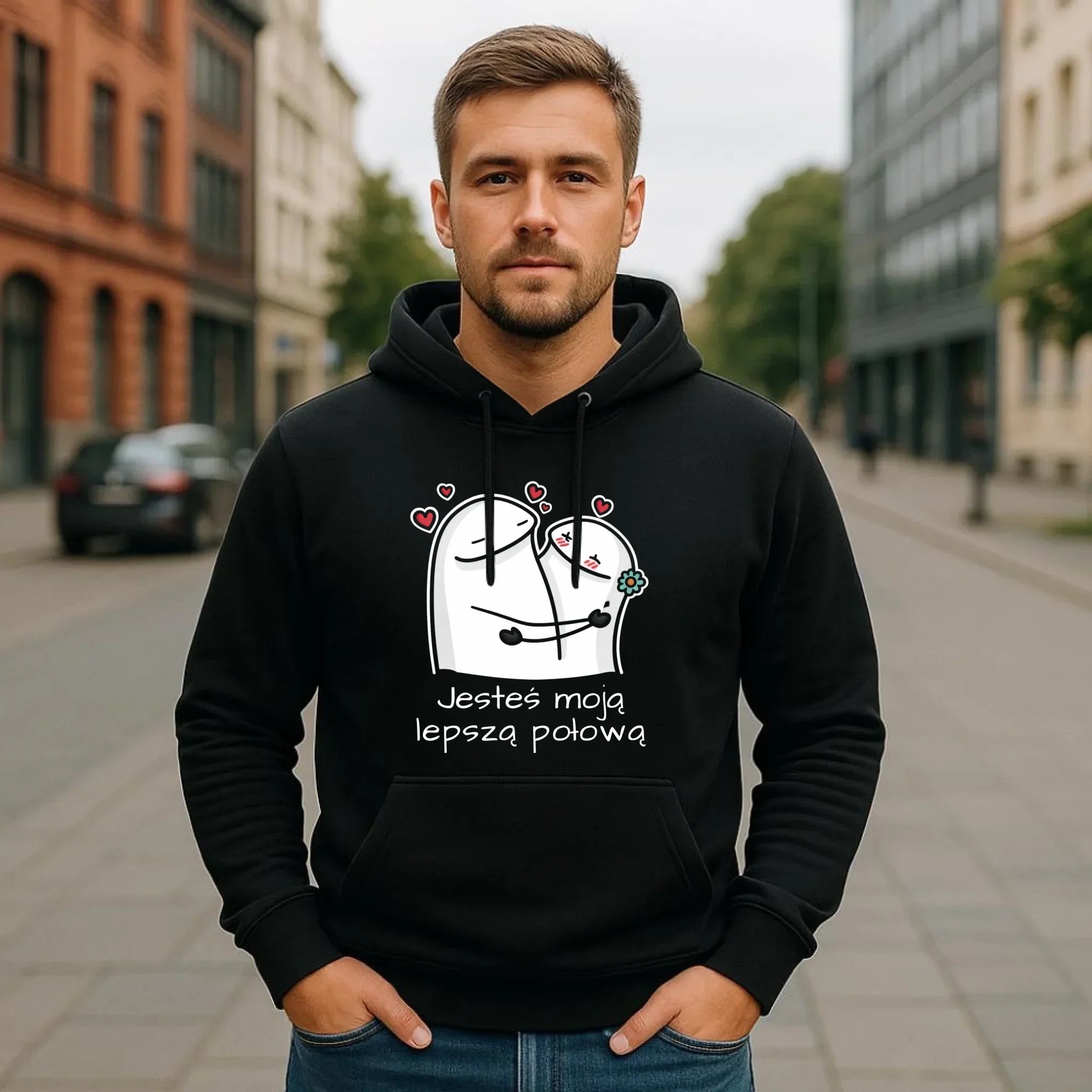 Bluza męska z kapturem - Jesteś moją lepszą połową W87 - StoryCups.pl