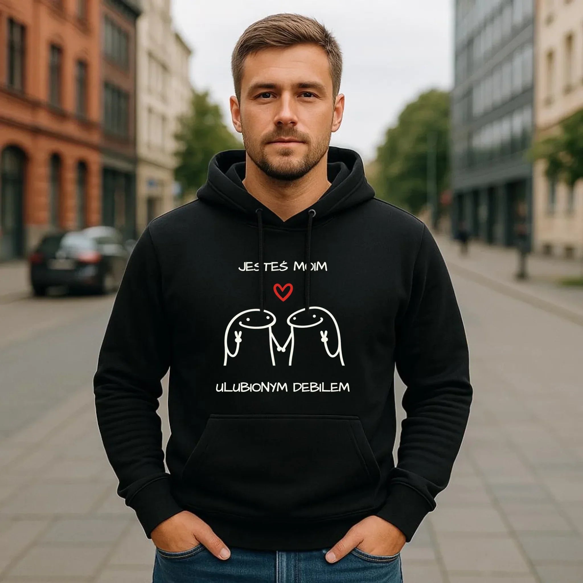 Bluza męska z kapturem - Jesteś moim ulubionym debilem W78 - StoryCups.pl
