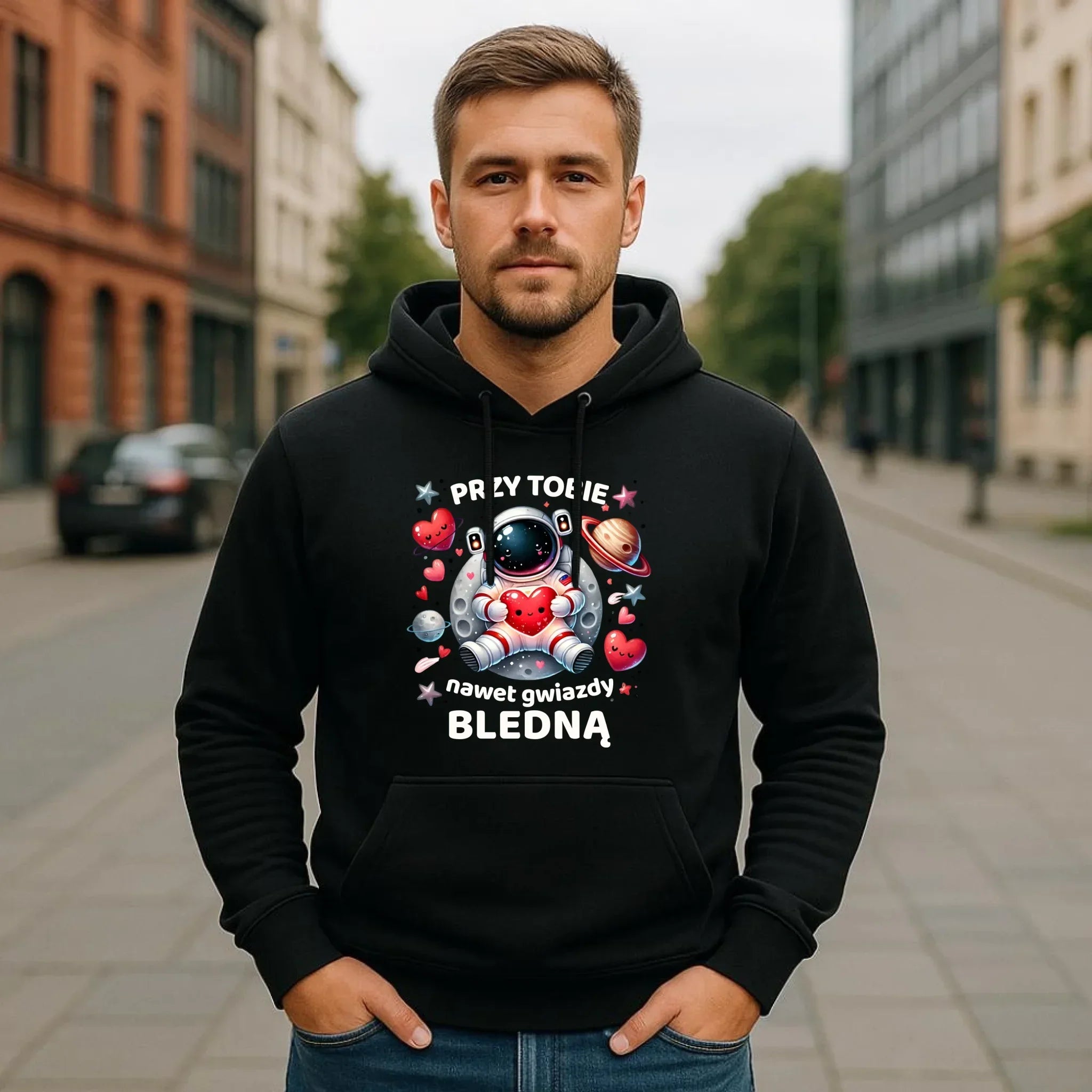 Bluza męska z kapturem - Przy Tobie nawet gwiazdy bledną W57 - StoryCups.pl