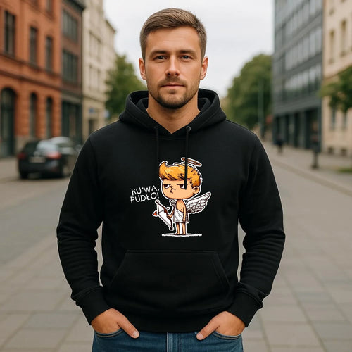 Bluza męska z kapturem - Aniołek z łukiem ku*wa pudło - bez cenzury W56 - StoryCups.pl