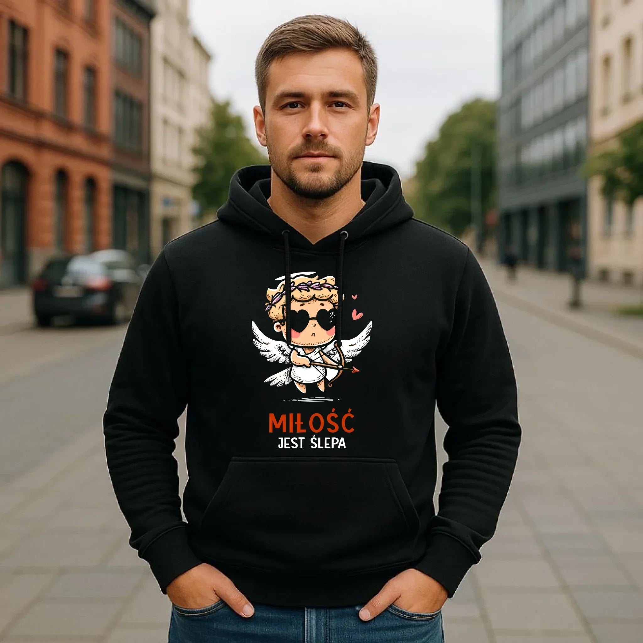 Bluza męska z kapturem - Miłość jest ślepa W48 - StoryCups.pl