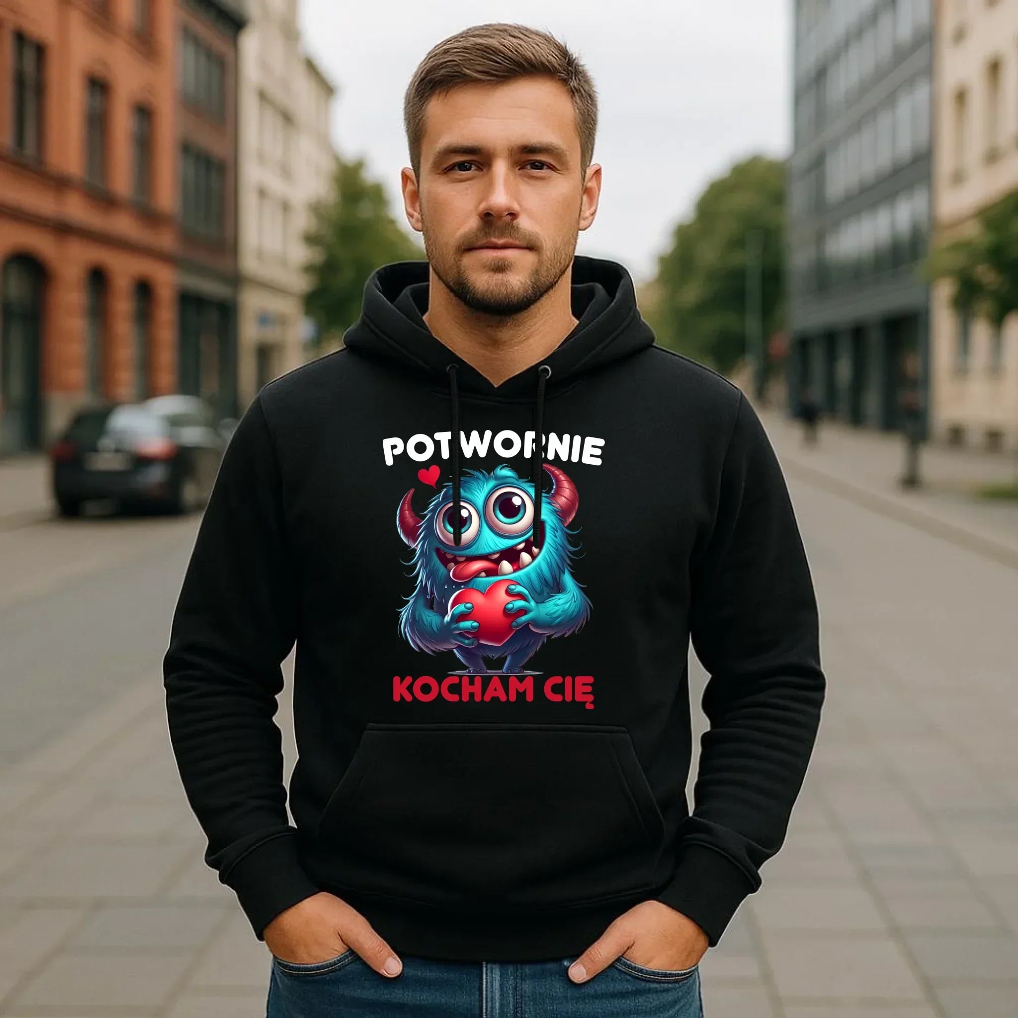 Bluza męska z kapturem - Potwornie Kocham Cię W45 - StoryCups.pl