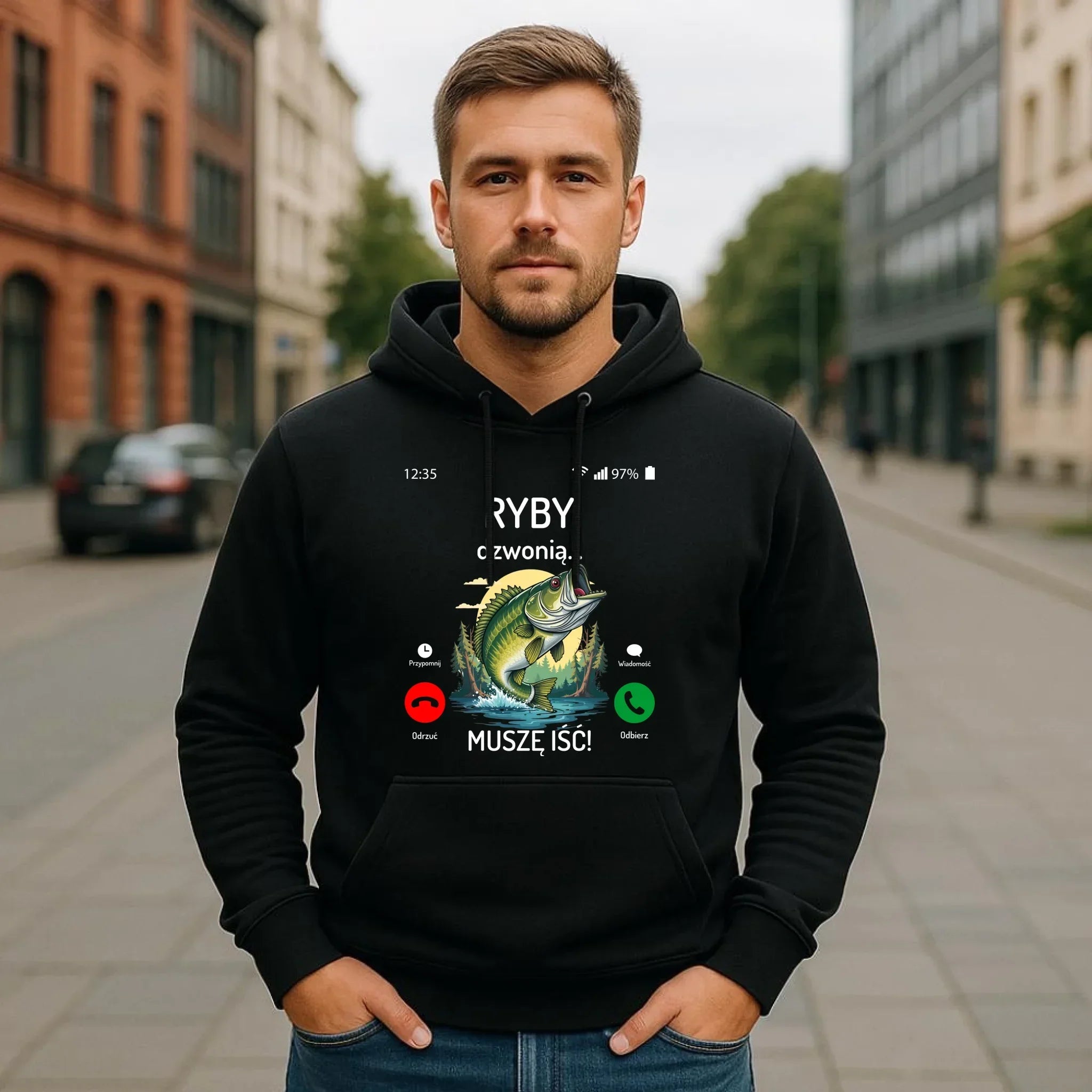 Bluza z kapturem dla dziadka wędkarza - Ryby dzwonią muszę iść D37 - StoryCups.pl