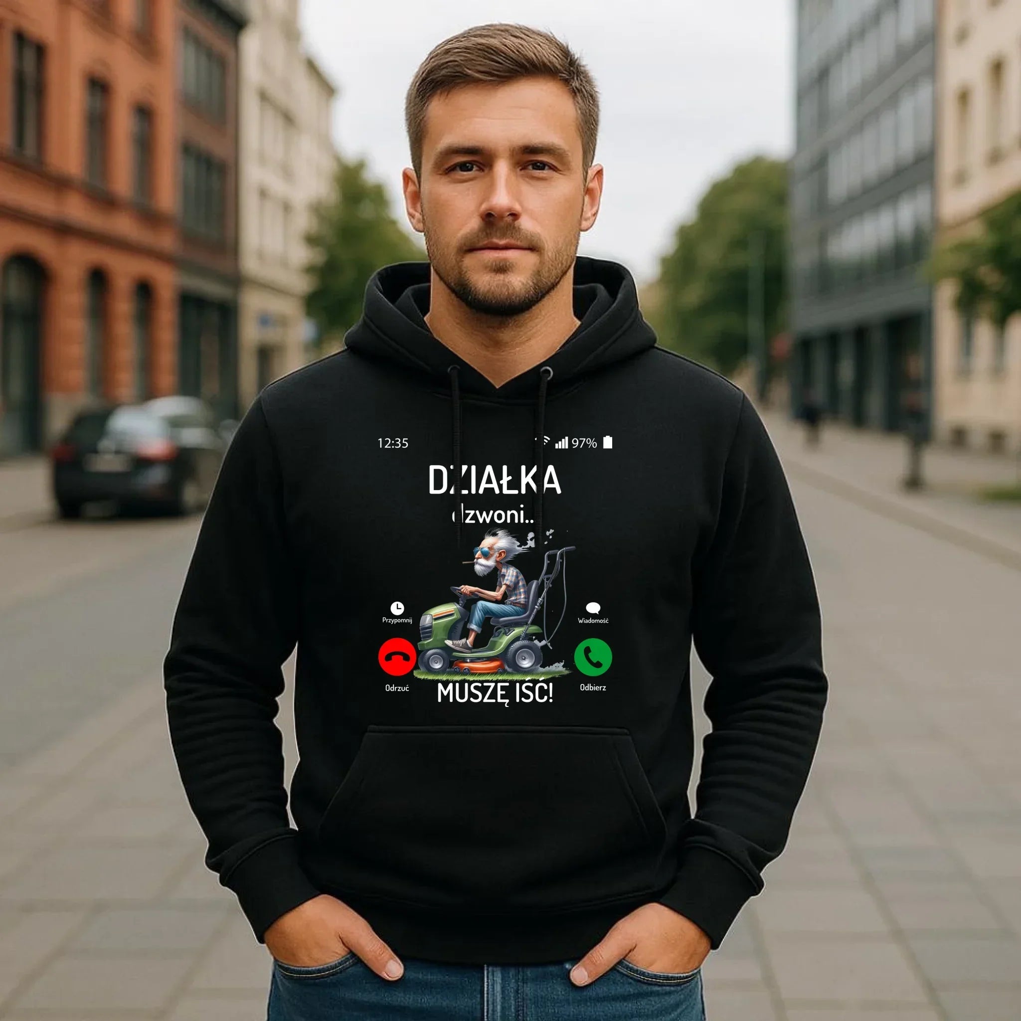 Bluza z kapturem dla dziadka - Działka dzwoni muszę iść D35 - StoryCups.pl