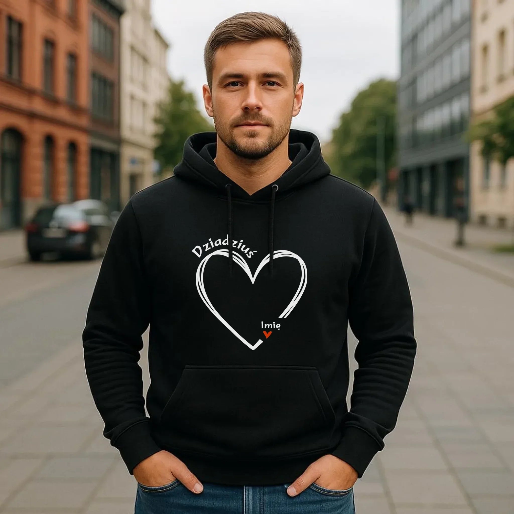 Bluza z kapturem dla dziadka - Serce z imionami wnuków 1-7 - personalizowana D26 - StoryCups.pl