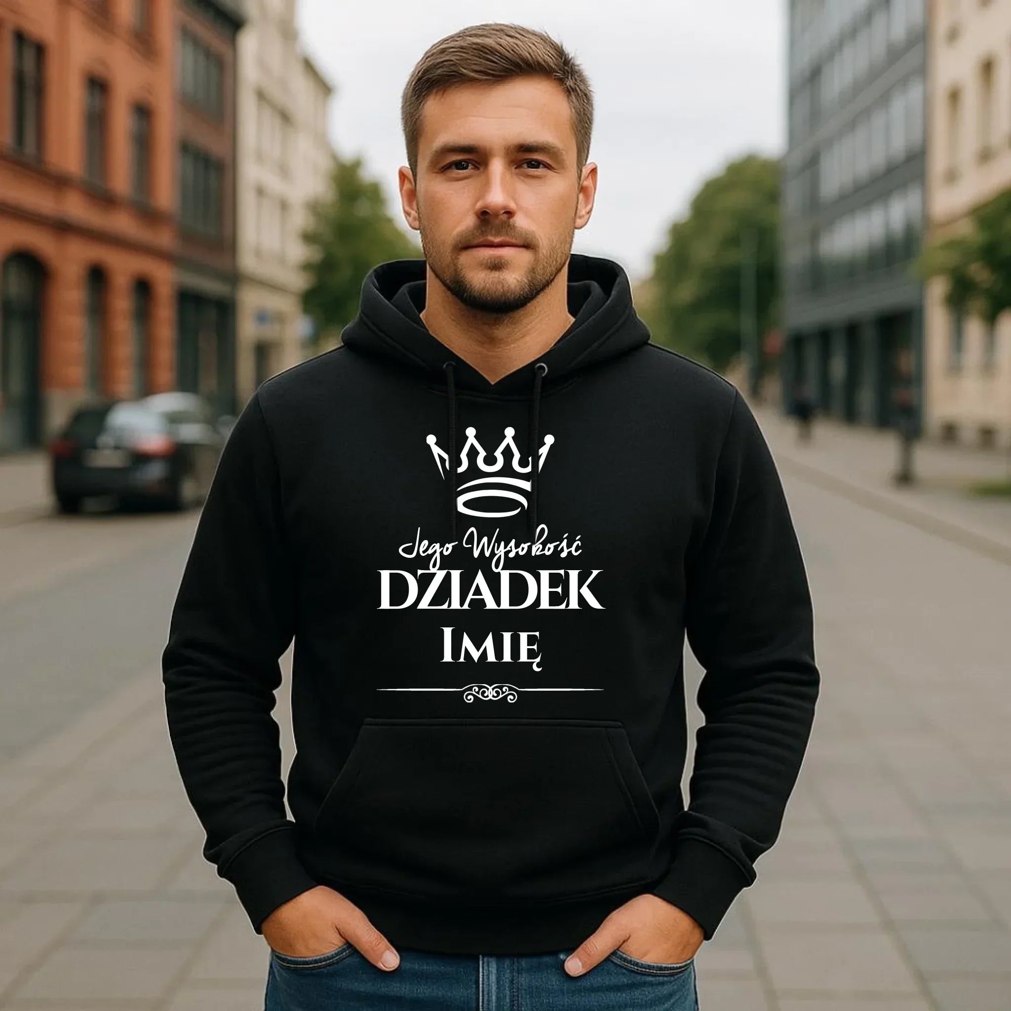 Bluza z kapturem dla dziadka - Jego Wysokość dziadek - personalizowana D11 - StoryCups.pl