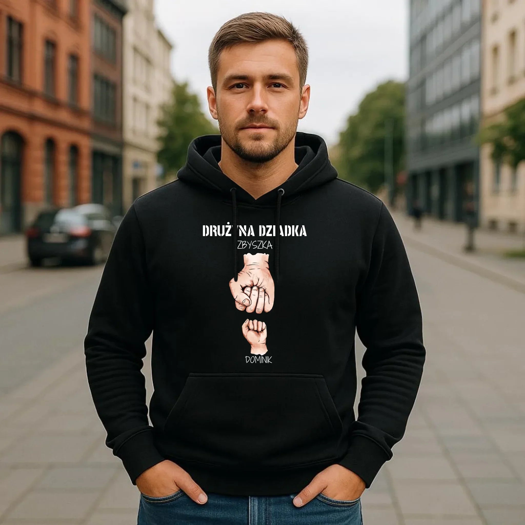 Bluza z kapturem dla dziadka - Drużyna dziadka 1-6 imion wnuków - personalizowana D07 - StoryCups.pl