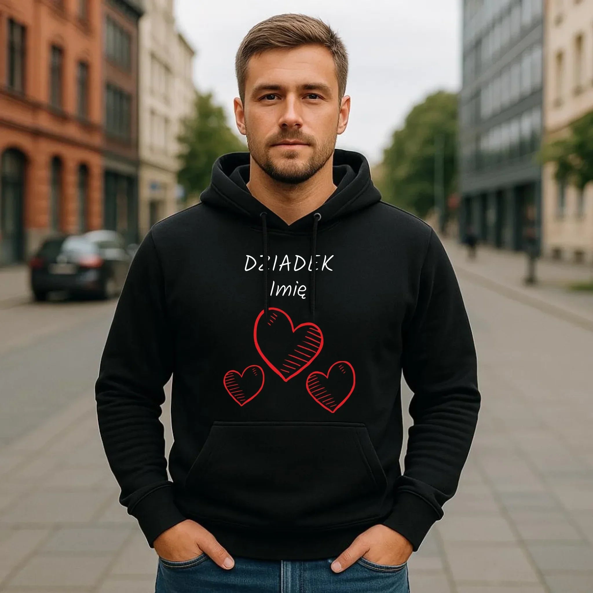 Bluza z kapturem dla dziadka - Serca - personalizowana D01 - StoryCups.pl