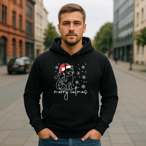Bluza męska z kapturem świąteczna - Kot Merry catmas BN151 - StoryCups.pl