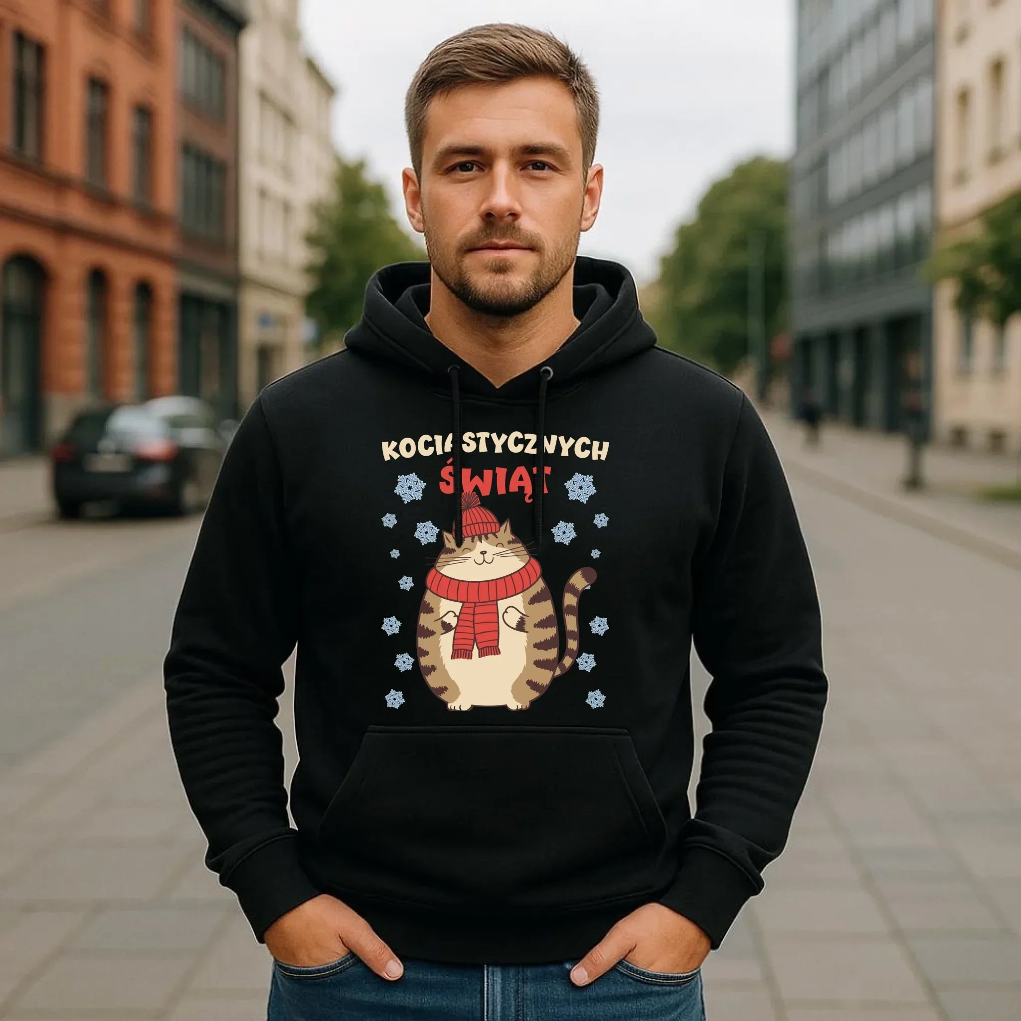 Bluza męska z kapturem świąteczna - prezent na święta - Kociastycznych świąt BN154 - StoryCups.pl