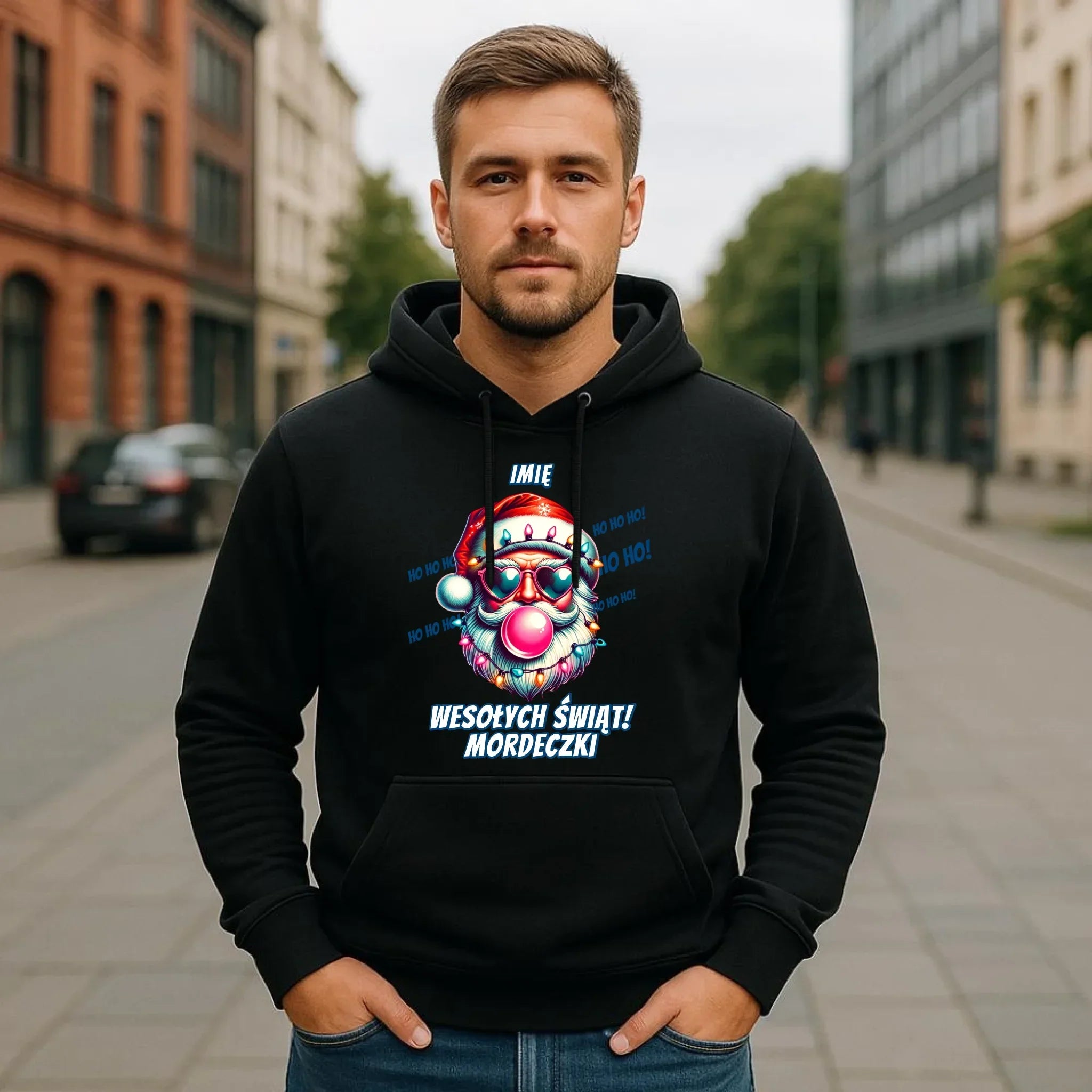 Bluza męska z kapturem świąteczna - Mikołaj Wesołych Świąt Mordeczki - personalizowana BN17 - StoryCups.pl