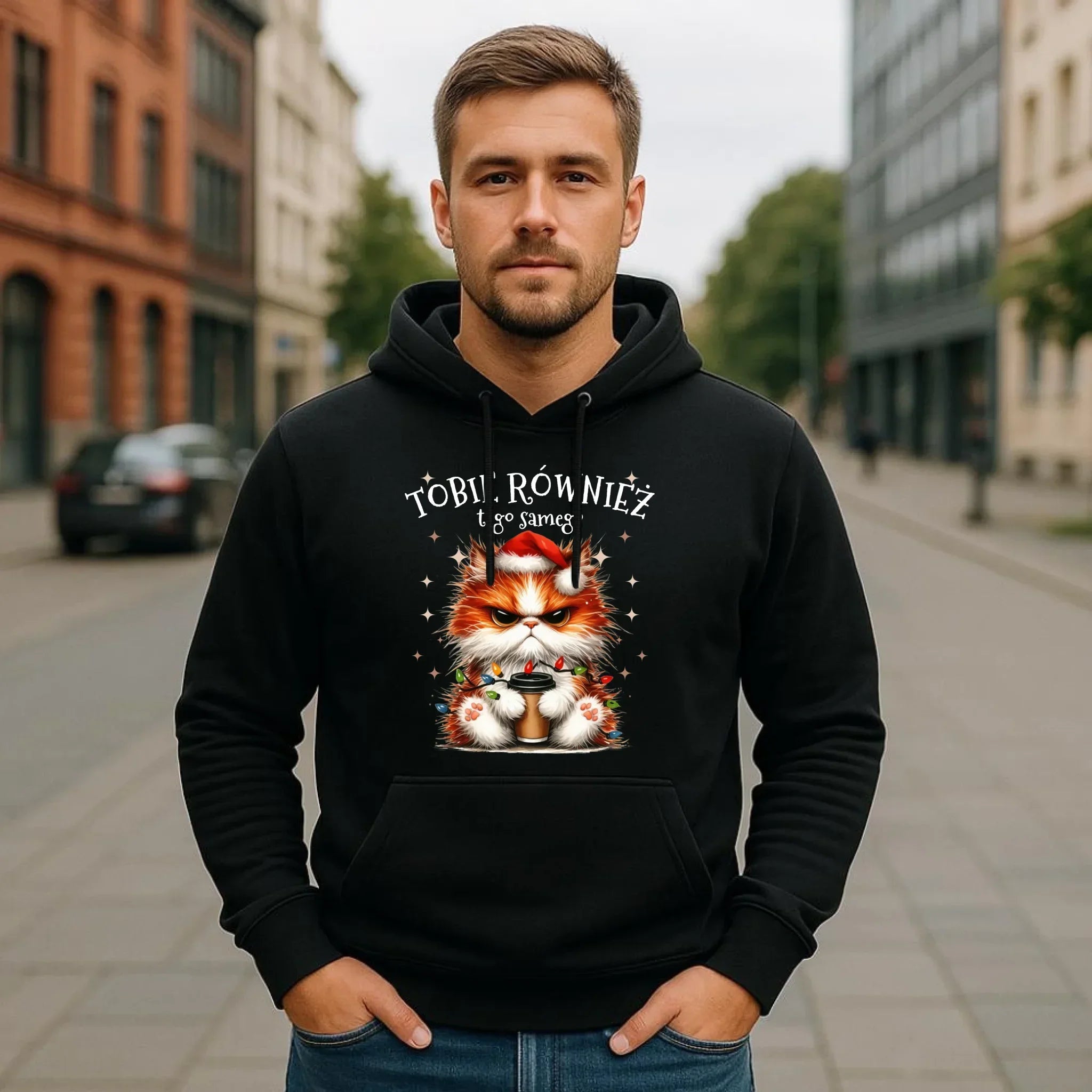 Bluza męska z kapturem świąteczna - Grumpy Cat Tobie również tego samego BN32 - StoryCups.pl