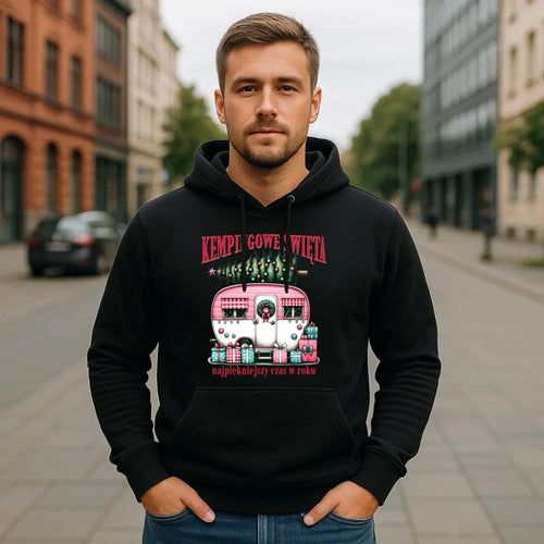 Bluza męska z kapturem świąteczna - Kamper Kempingowe Święta BN40 - StoryCups.pl