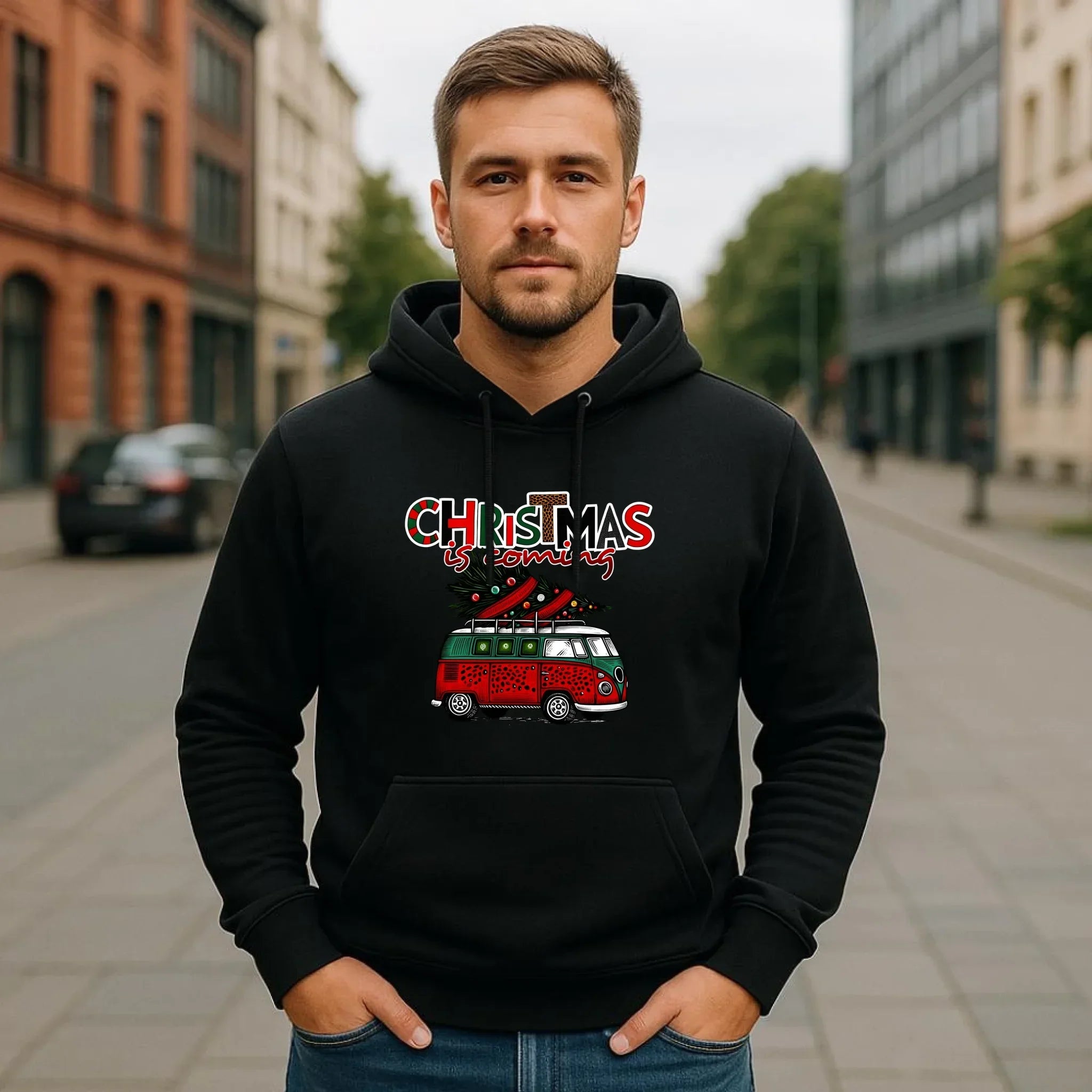 Bluza męska z kapturem świąteczna - Kamper Christmas is coming BN42 - StoryCups.pl
